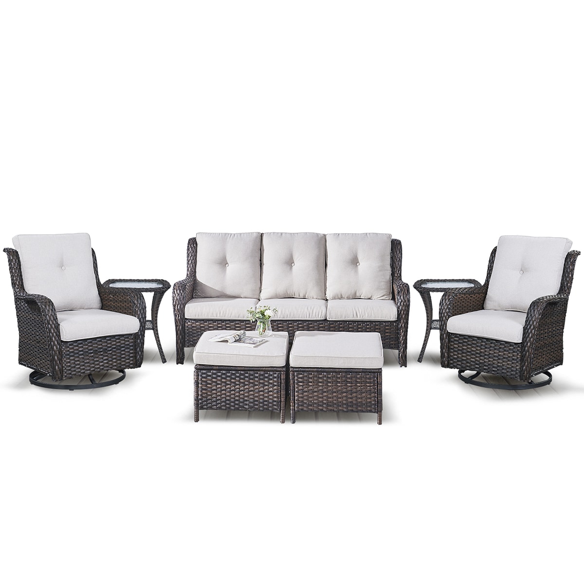 Rilyson FS013025X2023014-2 7 -Piece Wicker Patio Sofa Conversation Set with Off-white Cushions