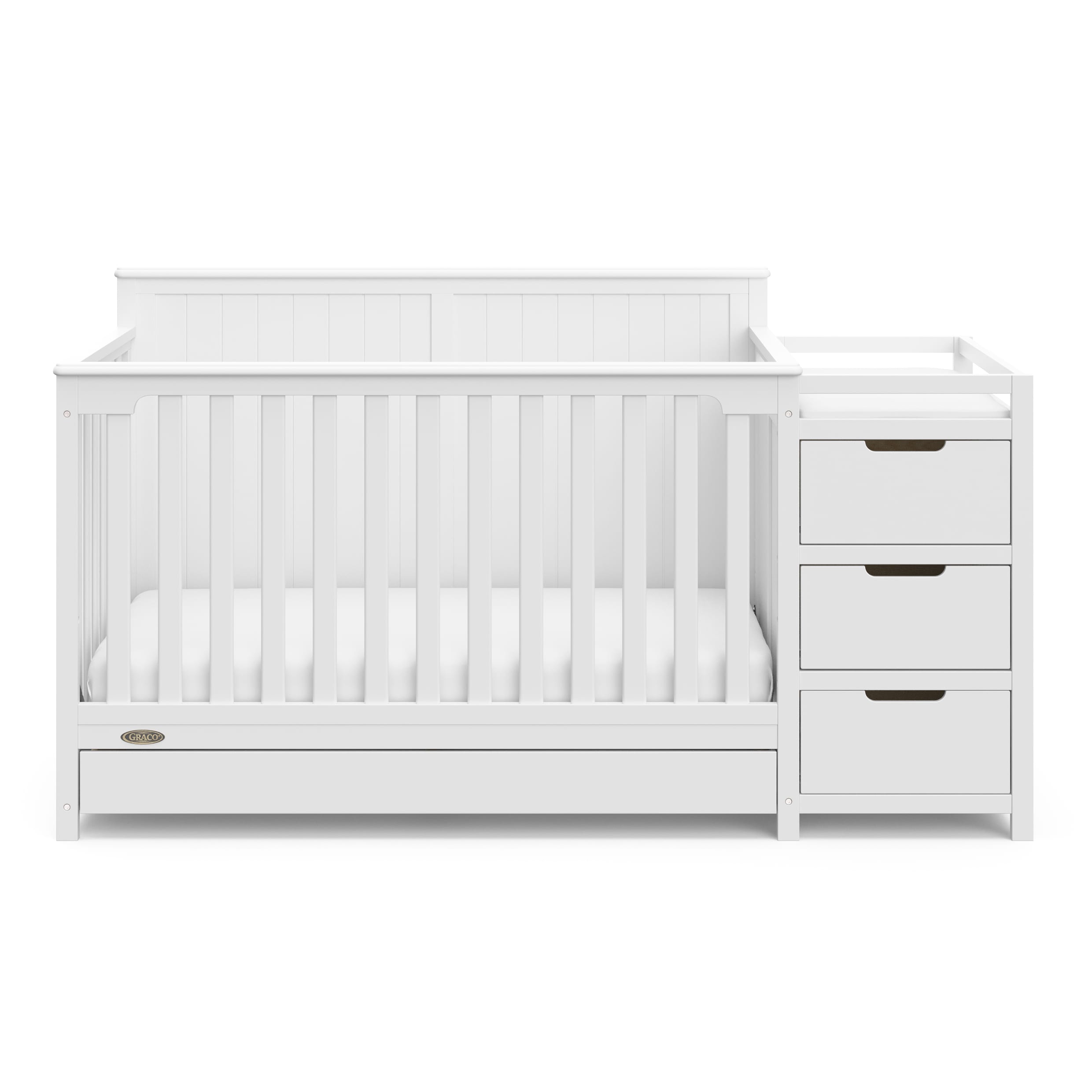 White 5-in-1 Convertible Crib and Changer with Drawer