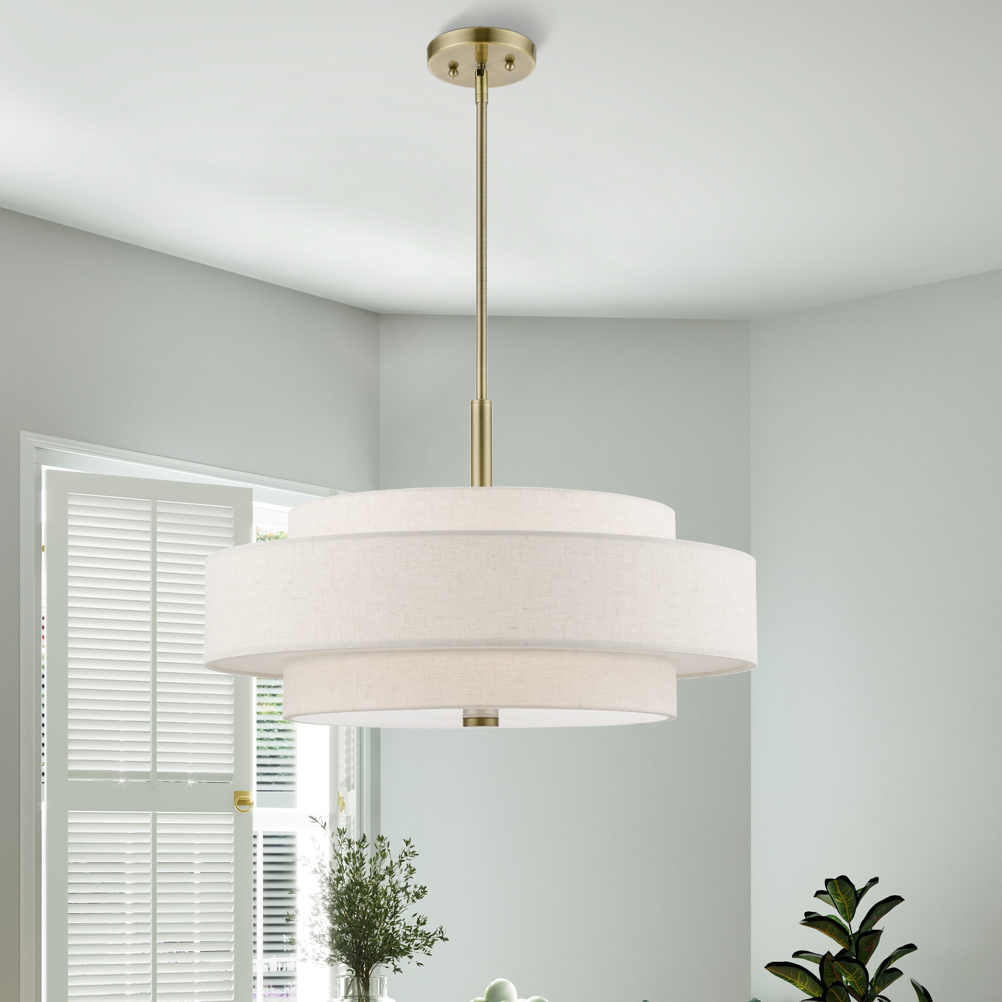 Monroe Antique Brass Triple Drum Shade 5-Light Pendant