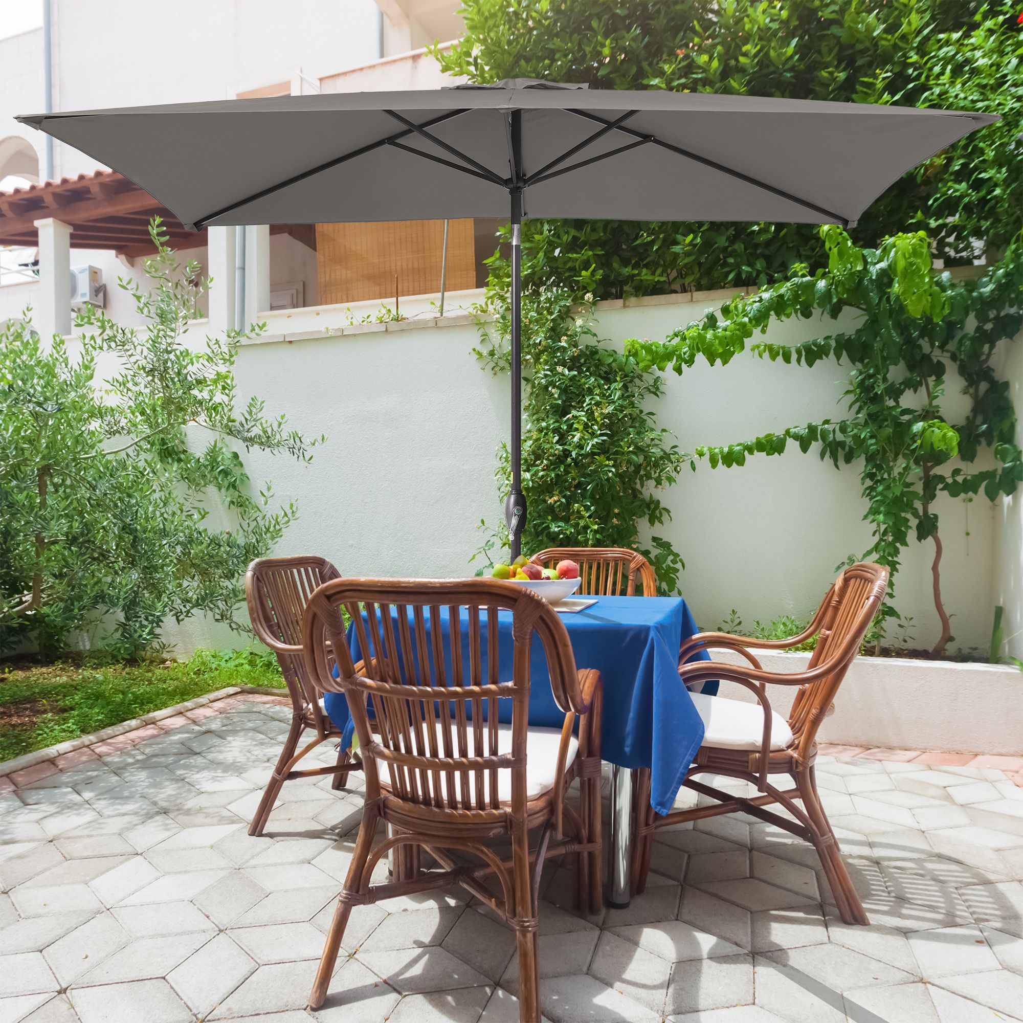ACEGOSES LW-MK-320G 10-Feet Steel Gray Push-button Tilt Market Patio Umbrella