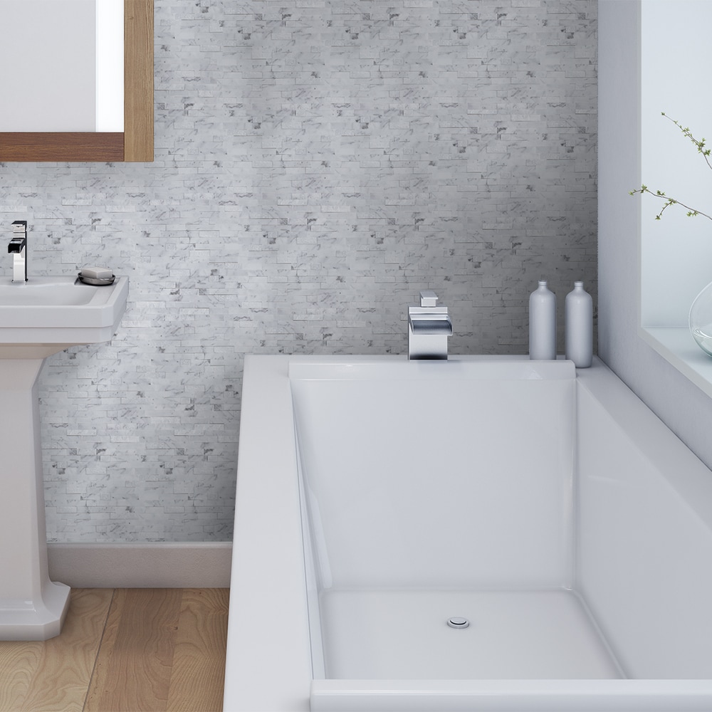 Peel&Stick Mosaics Peel and Stick Stacked Carrara 12-in x 12-in Multi-finish Natural Stone Marble Linear Marble Look Peel and Stick Wall Tile (0.879-sq. ft/ Piece)
