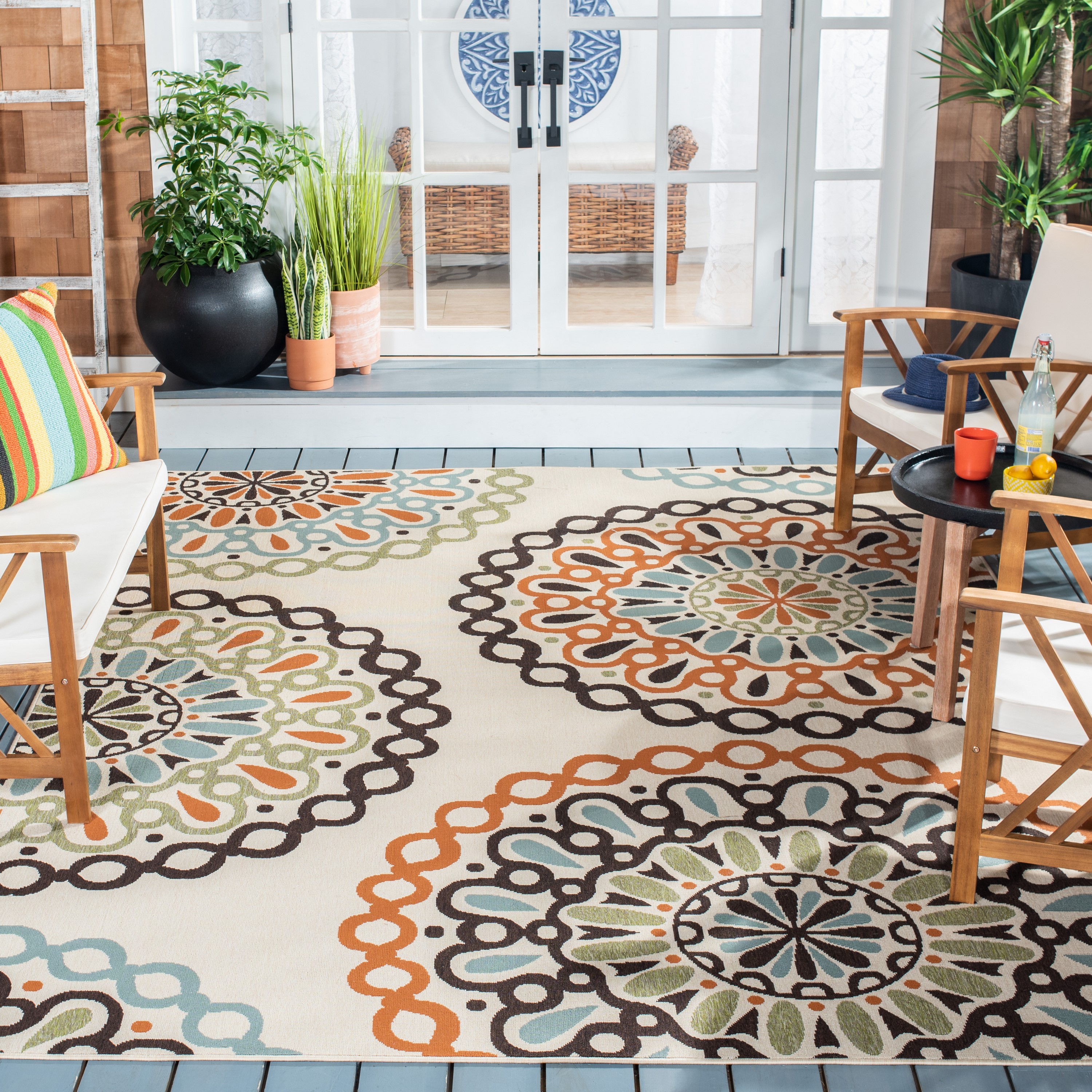 Safavieh VER092-0715-810 Veranda Felizitas 8 x 10 (ft) Loomed Synthetic Cream/Terracotta Rectangular Indoor/Outdoor Floral/Botanical Bohemian/Eclectic Area rug