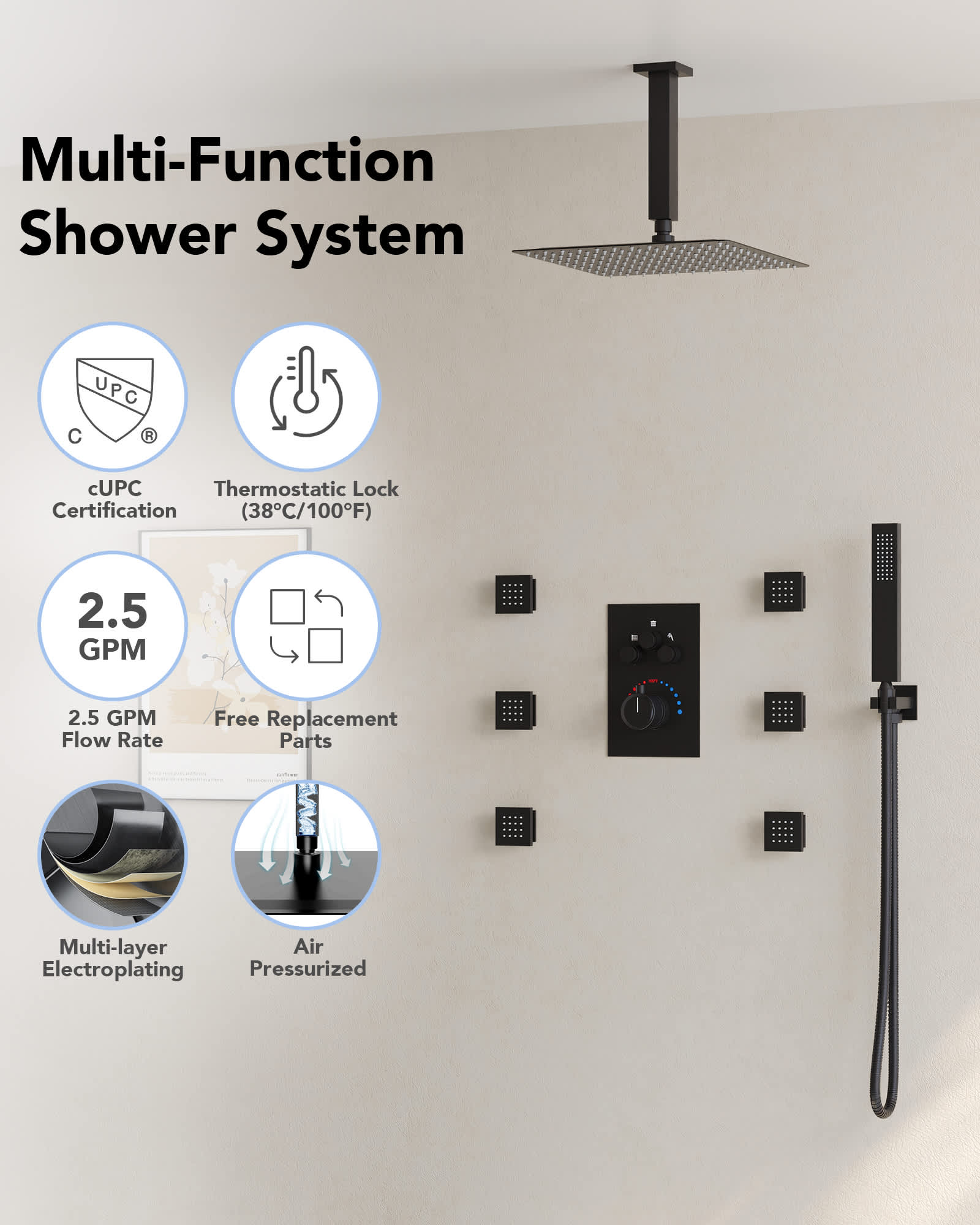 EVERSTEIN SFS1006-BK12 Tub-Shower-Faucets - View #2