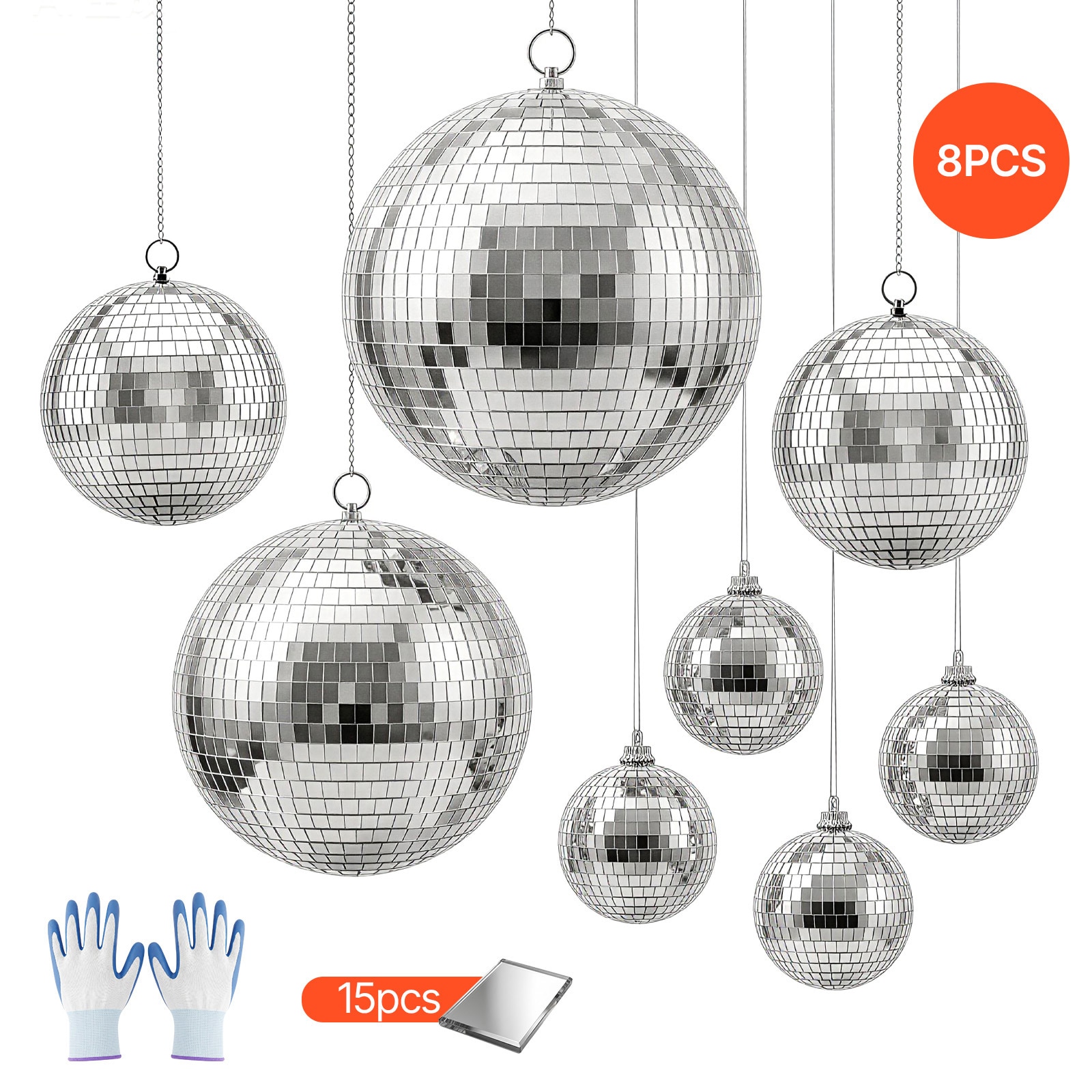 VEVOR Mirror Disco Ball 4/6/8 Inch Mirror Ball with Hanging Ring Lightning Disco Ball Party Decorations Ideal for DJ Club Stage Wedding Birthday Christmas New Years Celebration