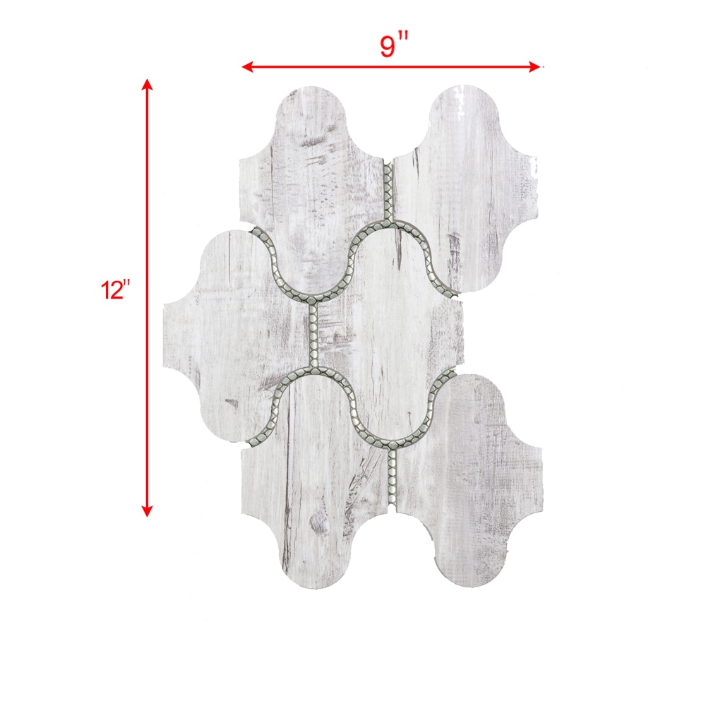 Abolos LWSWTJSWG-BG French Country Birchwood/High Resolution 9-in x 12-in Matte Glass Wood look Semicircular Mosaic Wall Tile ( 5.2-sq ft Carton )