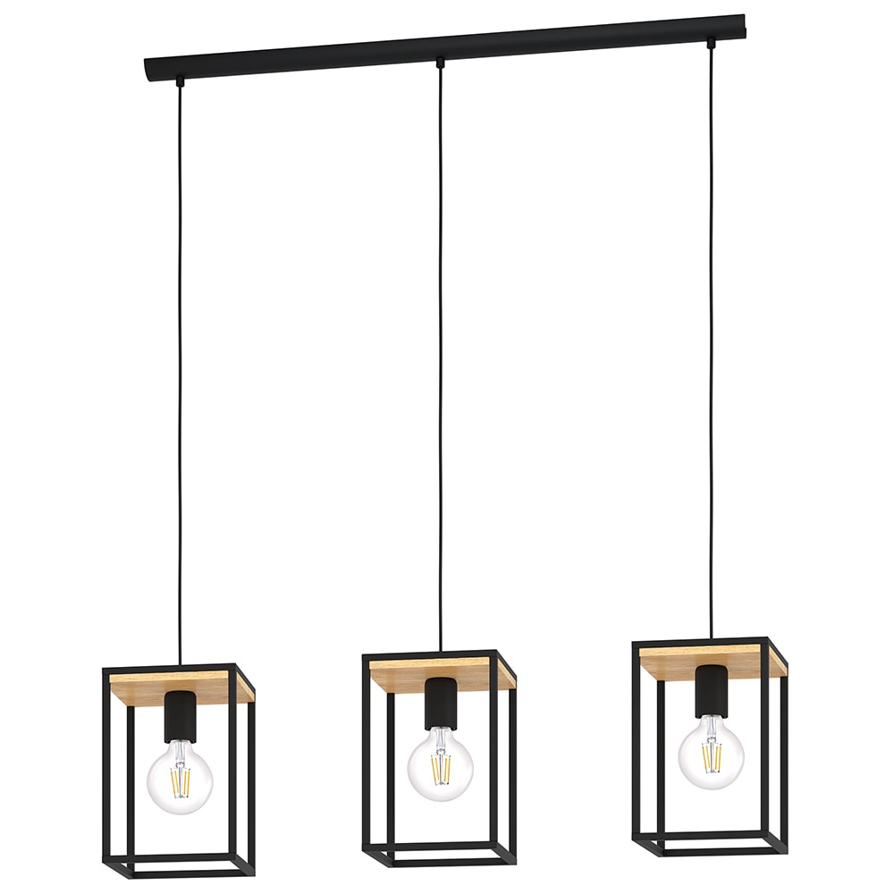 EGLO 99855A Libertad 3 -Light Structured Black/Wood Transitional Linear Large Hanging Pendant light
