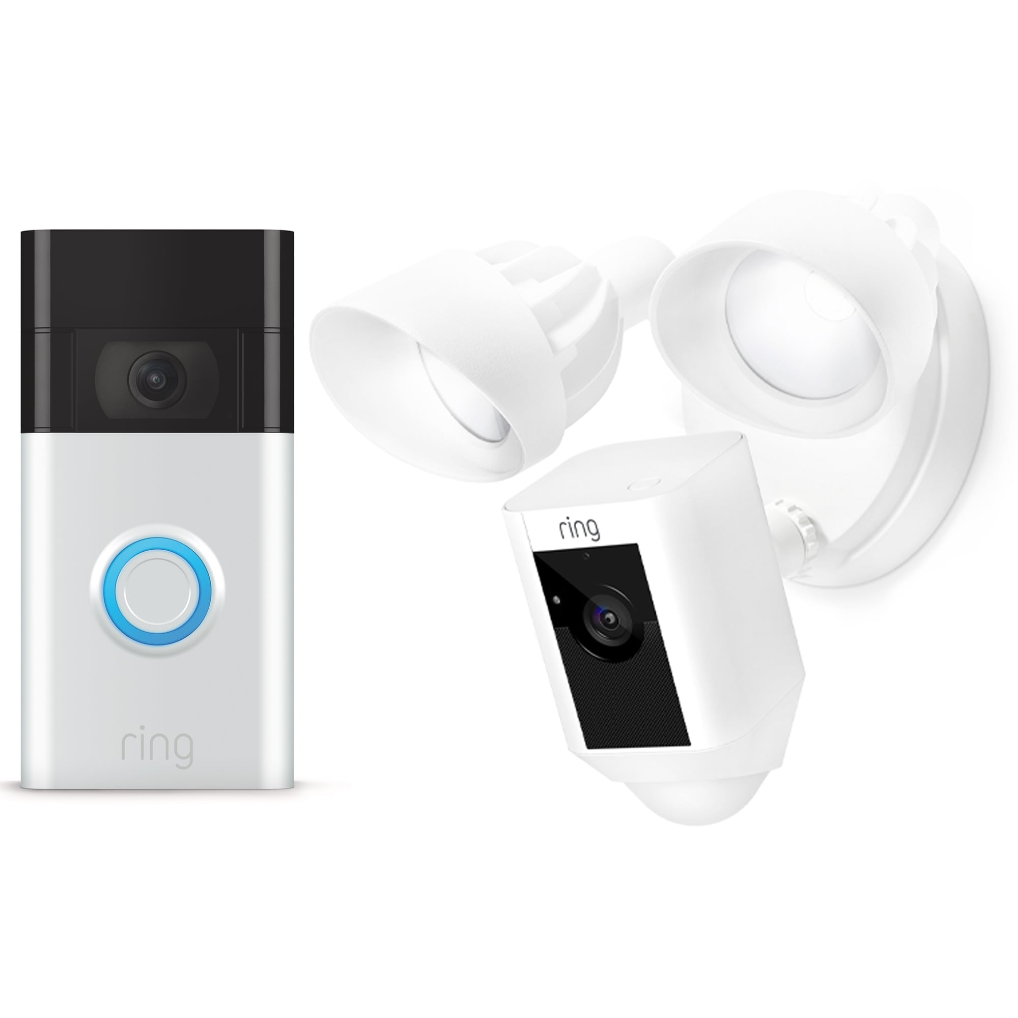 Shop Ring Video Doorbell - Satin Nickel + Floodlight Camera Plus - White  Bundle at