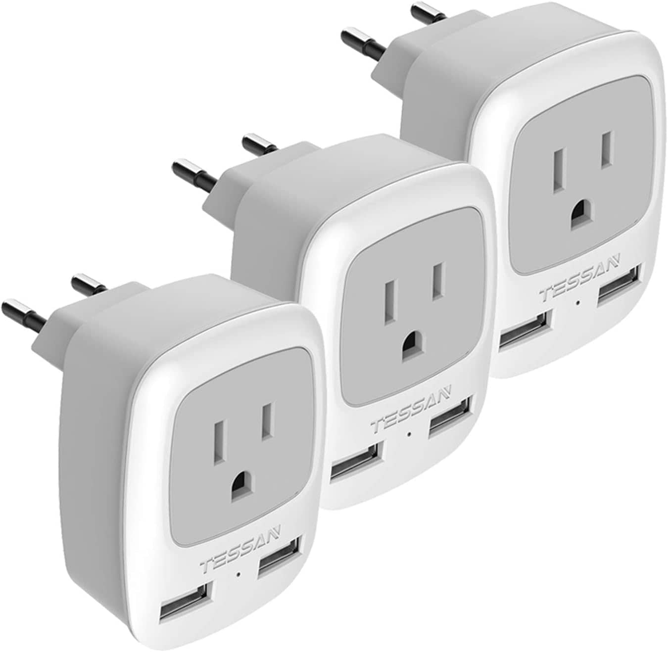 LENCENT European Travel Plug Adapter with USB Ports Type C Black #TSAP2UEUGR3P