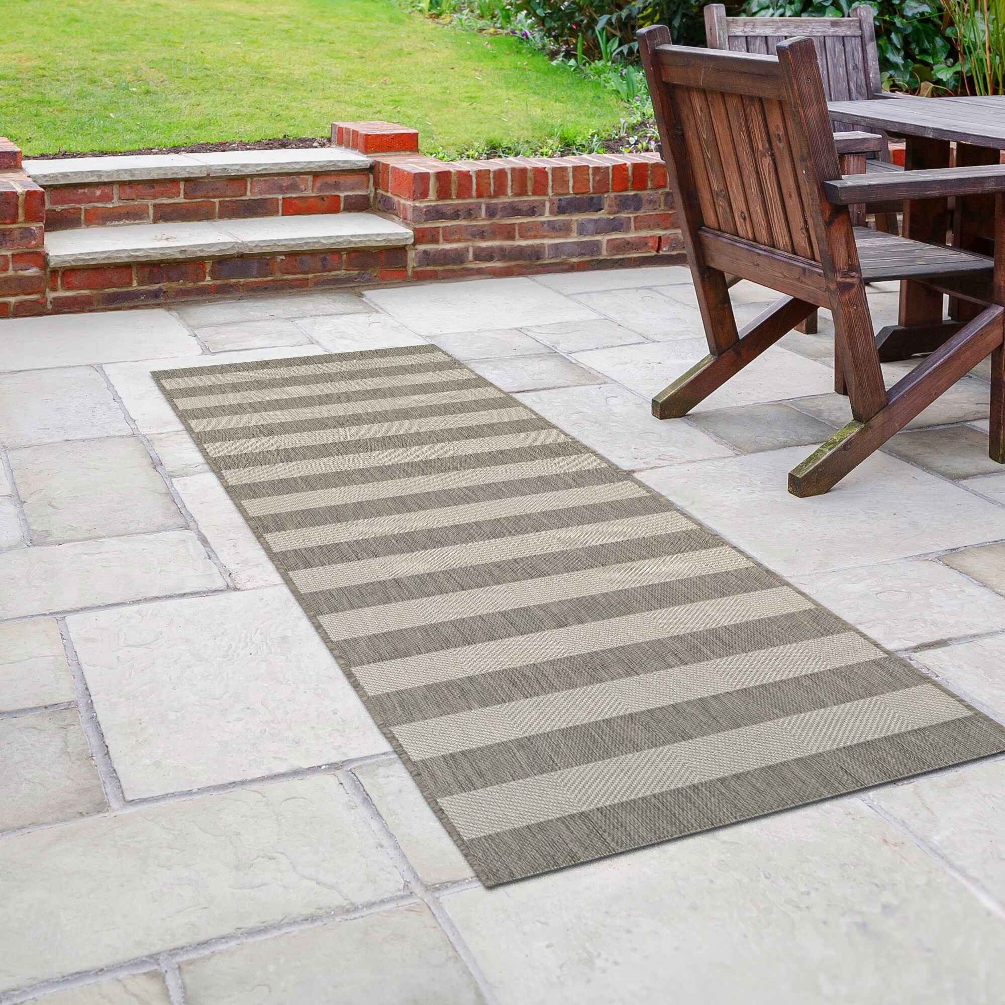 Couristan 52296099022119U Afuera 2 x 11 (ft) Polypropylene Tan-Ivory Rectangular Indoor/Outdoor Stripe Runner rug