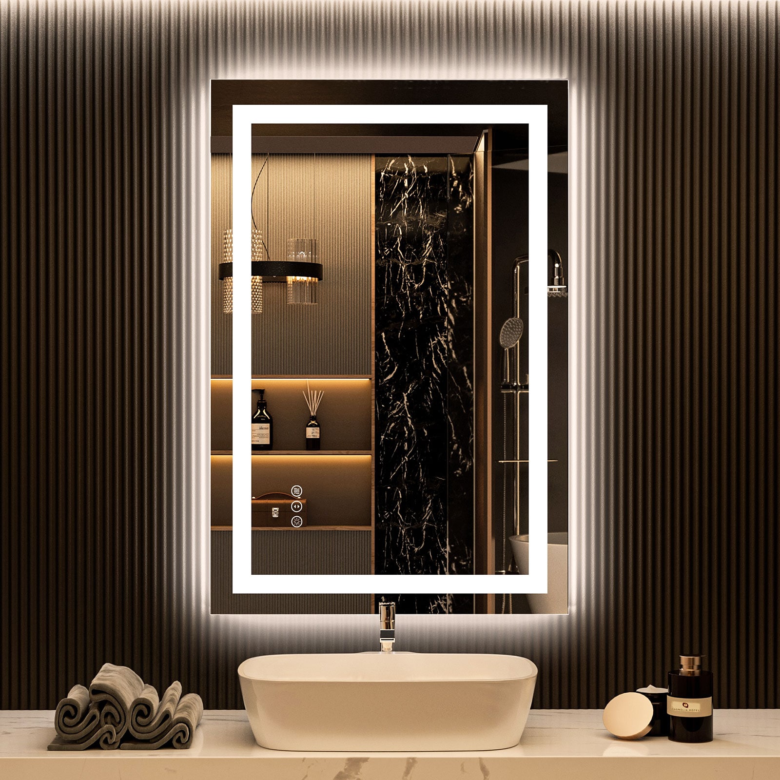 Royal Guard LBM2432 Smart 32-in x 24-in Polished Frameless Rectangle Dimmable LED Lighted Fog Free Bathroom Vanity Mirror ( Silver )