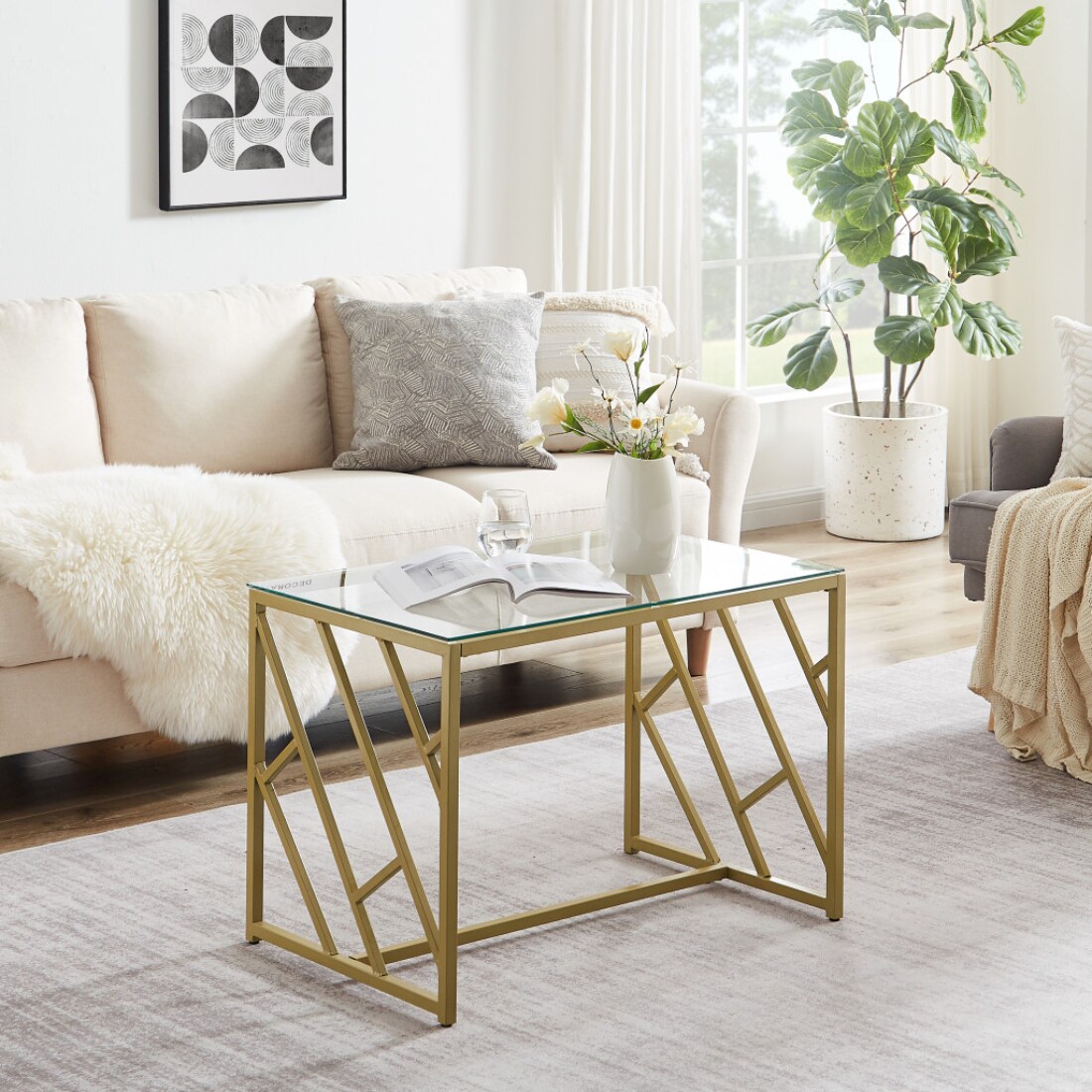 HomeRoots 4000481005 Gold Glass Modern Coffee Table