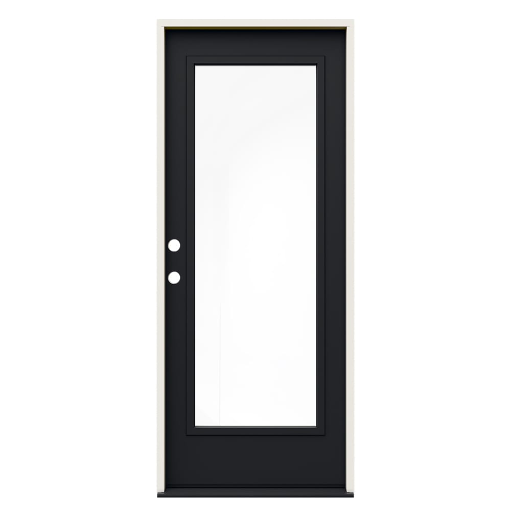 JELD-WEN JWPRO230600839 32-in x 80-in x 4-9/16-in Steel Full lite Right-hand inswing Black Painted Prehung Front Door Insulating core