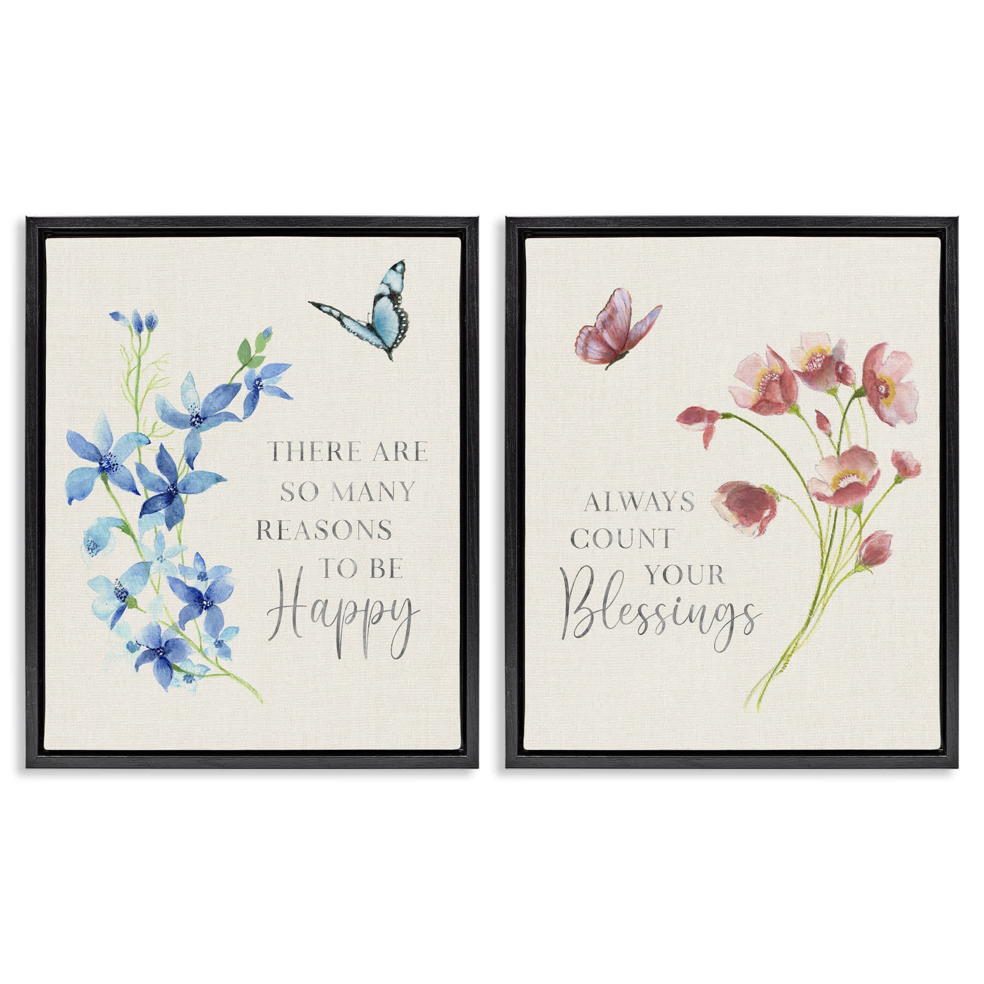 Stupell Industries B2-736-FFB-2PC-24X30 Inspiring Words with Florals 2pc Floating Frame Set design by Tava Studios