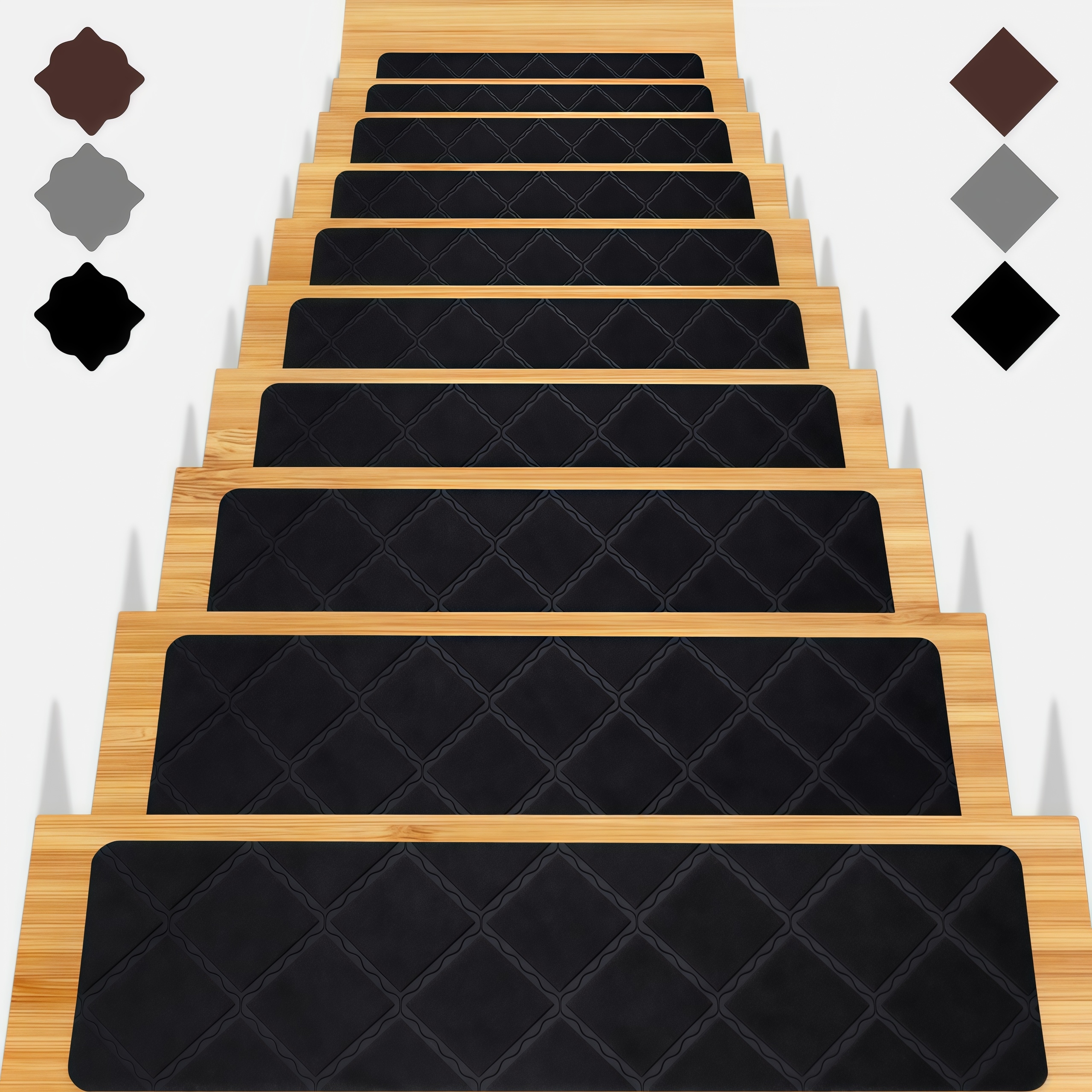 Numhew 8in x 30in 15-Pack Non-Slip Polyester Gray Stair Treads