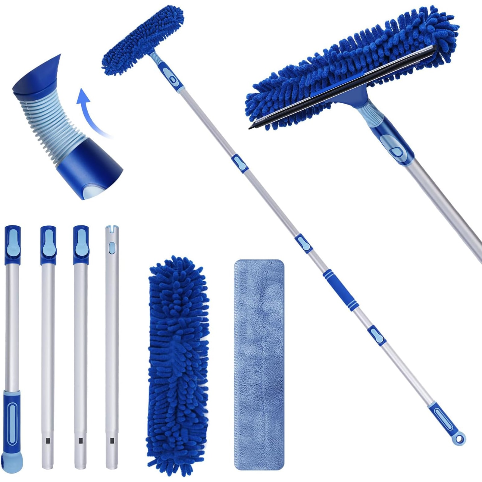 Afoxsos 1 Kit Professional Window Squeegee with 62 Inch Lightweight Aluminum Extension Pole Rotatable Bendable Head for High Car Shower Windows