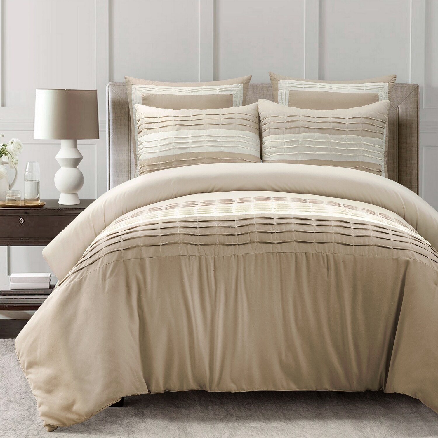 Lush Decor 21T012083 Neutral Solid Full/Queen Comforter