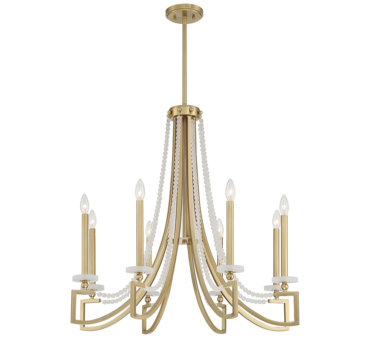 Warm Brass 8-Light Chandelier with Frosted Glass