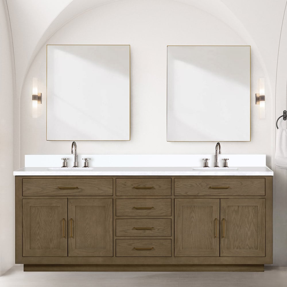 Lexora LVGI84DR301 Gilroy 84-in Grey Oak Undermount Double Sink Bathroom Vanity with White Cultured Marble Top (Faucet Included)