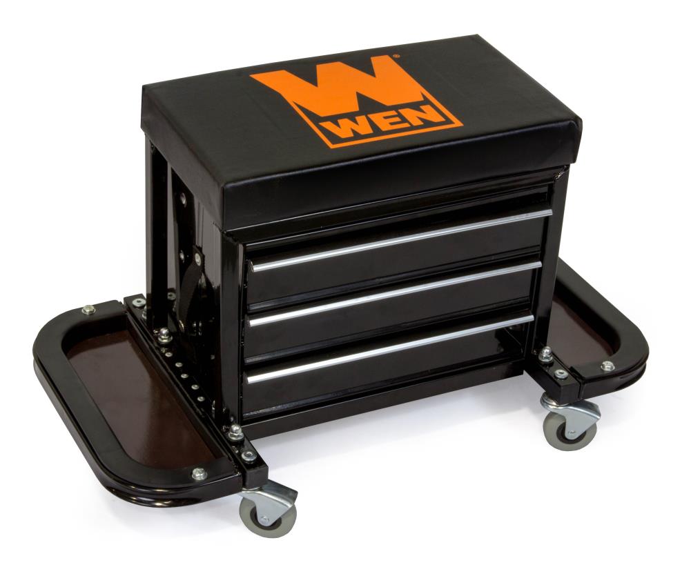 WEN 73011 Rolling Mechanic Seat with Onboard Storage 250-Pound Capacity 