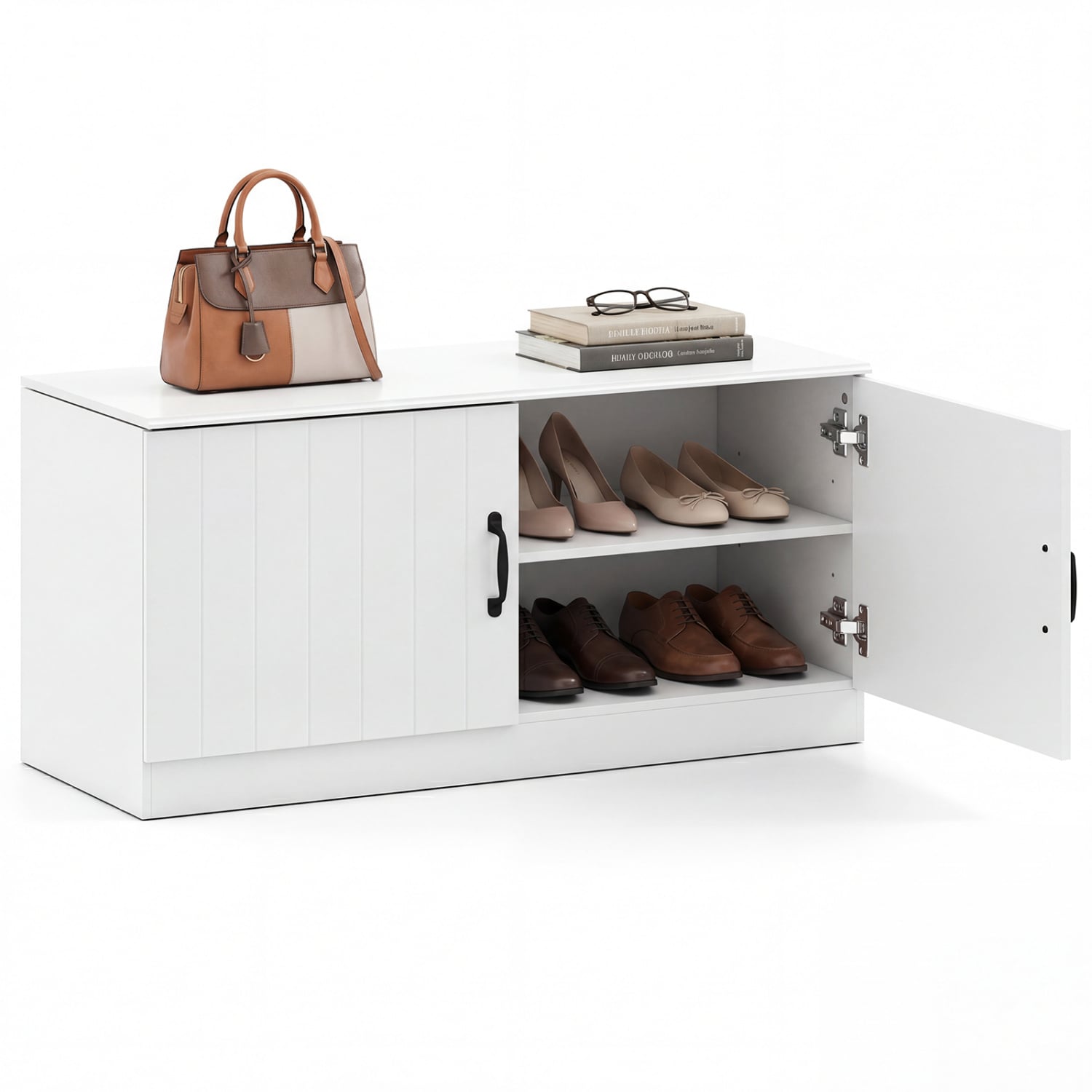 Volenca 2-Door Shoe Storage Bench with 3 Adjustable Removable Shelves 300-lb Seat 40-in Wide Entryway