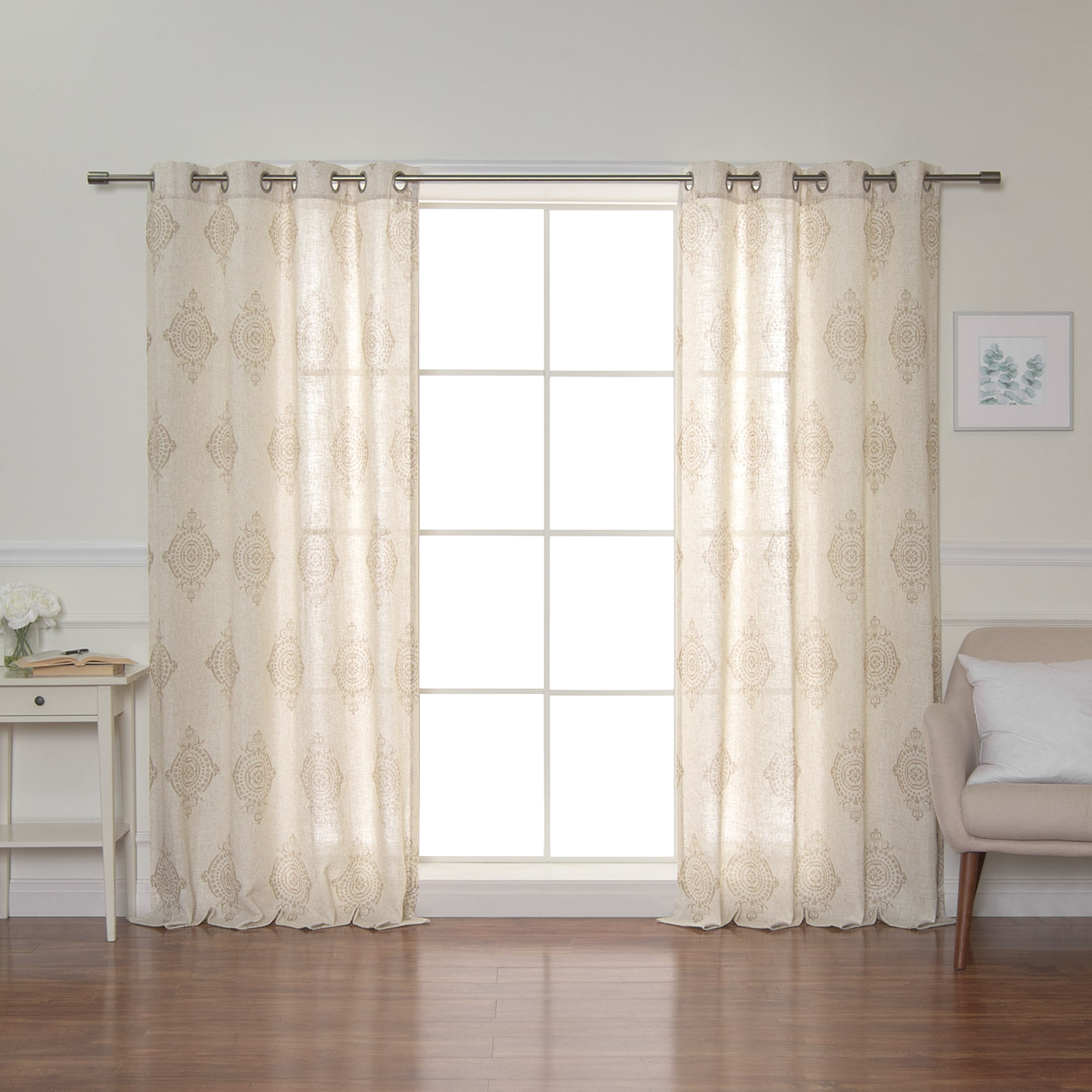 Best Home Fashion JC-17-MED02-84-BEIGE 84-Inches Beige Light filtering Grommet Curtain panel pair