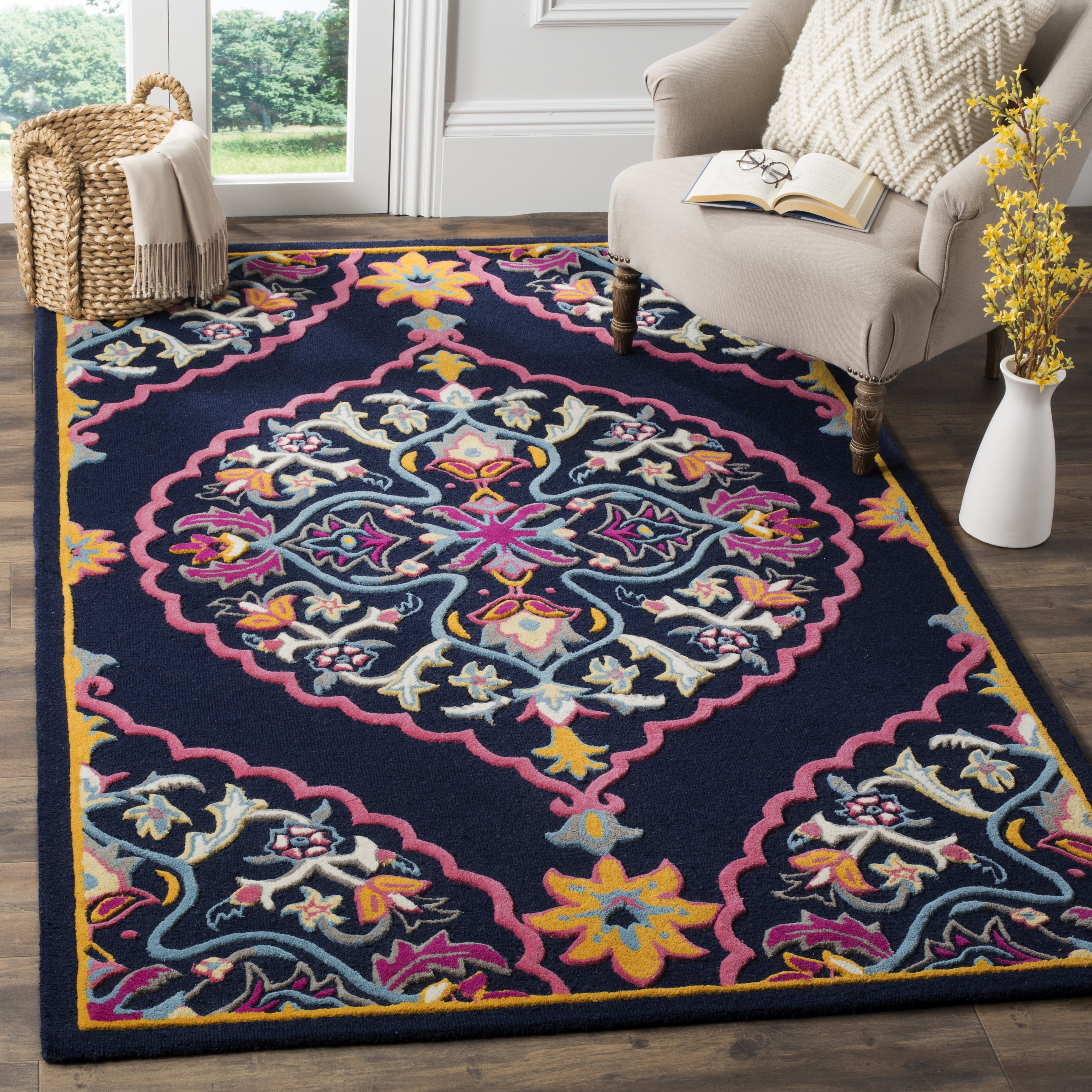 Safavieh Bellagio Nijar 8 x 10 Wool Light Blue Indoor Floral/Botanical  Global Area Rug in the Rugs department at