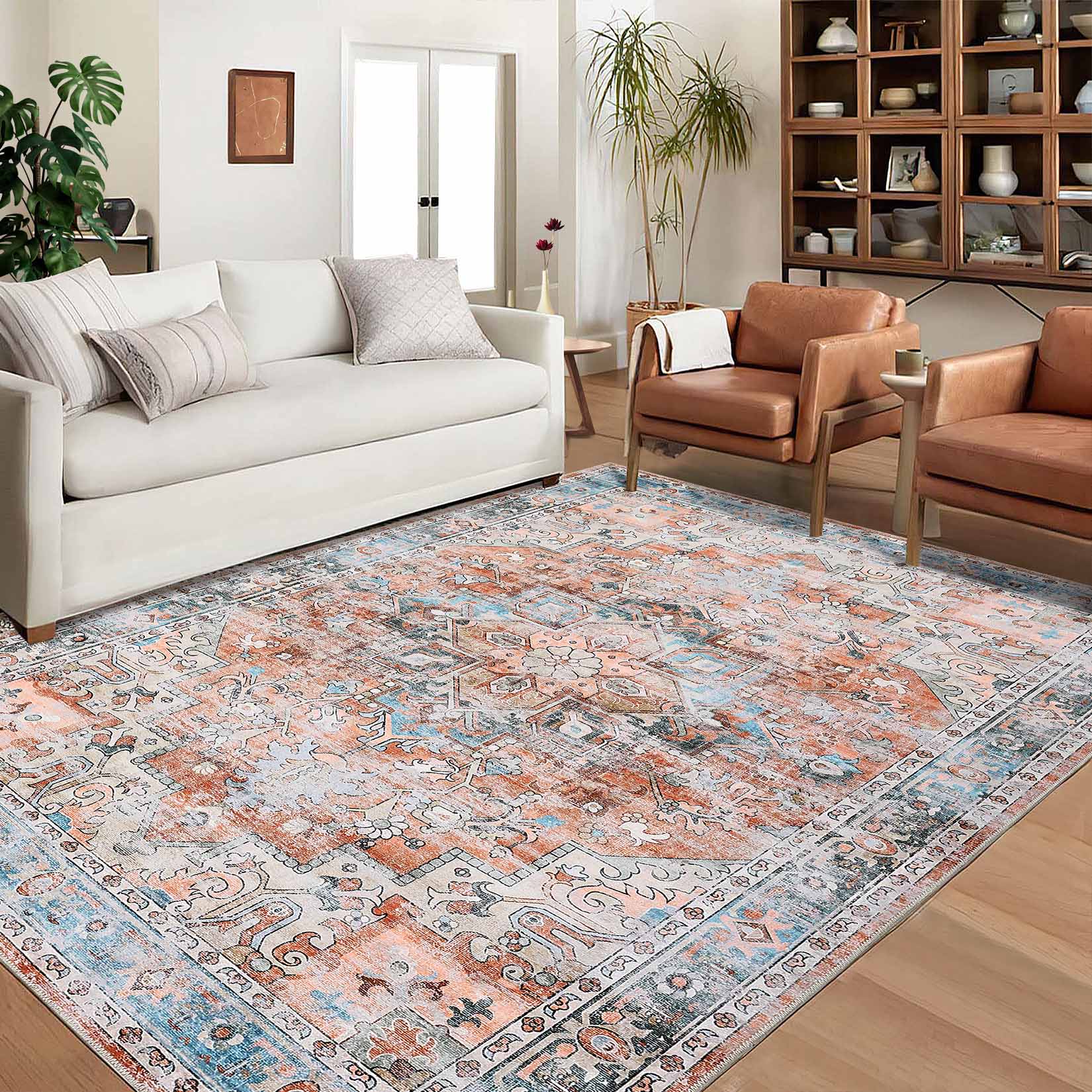 Garvee YXY-LO-PHO-11QJ2PPY 10 x 13 (ft) Loomed Polyester Brick Red Rectangular Indoor Floral/Botanical Persian Machine washable Area rug