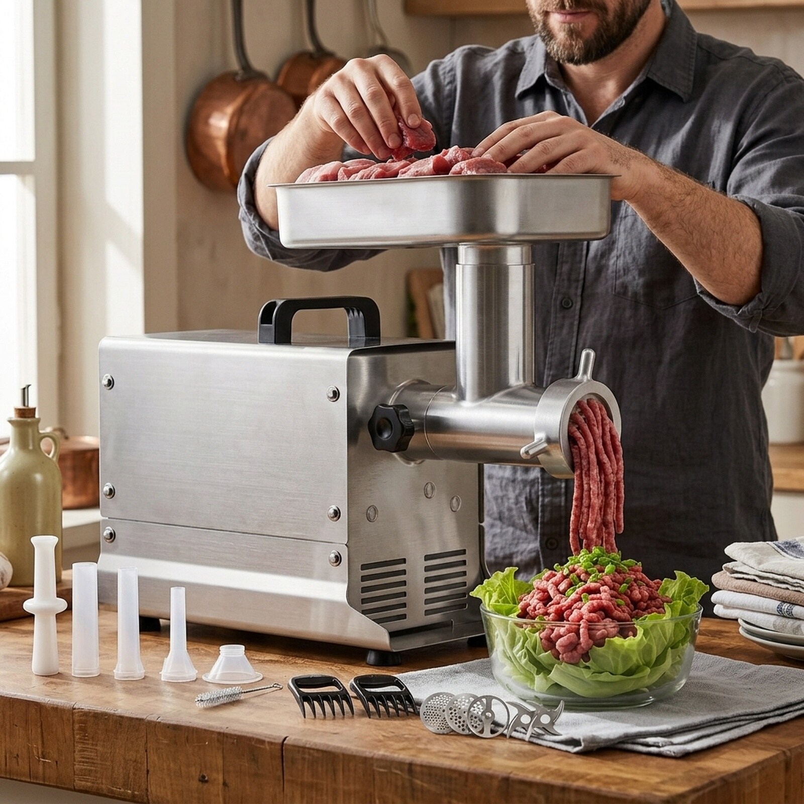 GIVIMO - Commercial Meat Grinder 8-lb per Min #8 Electric Meat Mincer with 3 Plates 3 Sausage Stu...