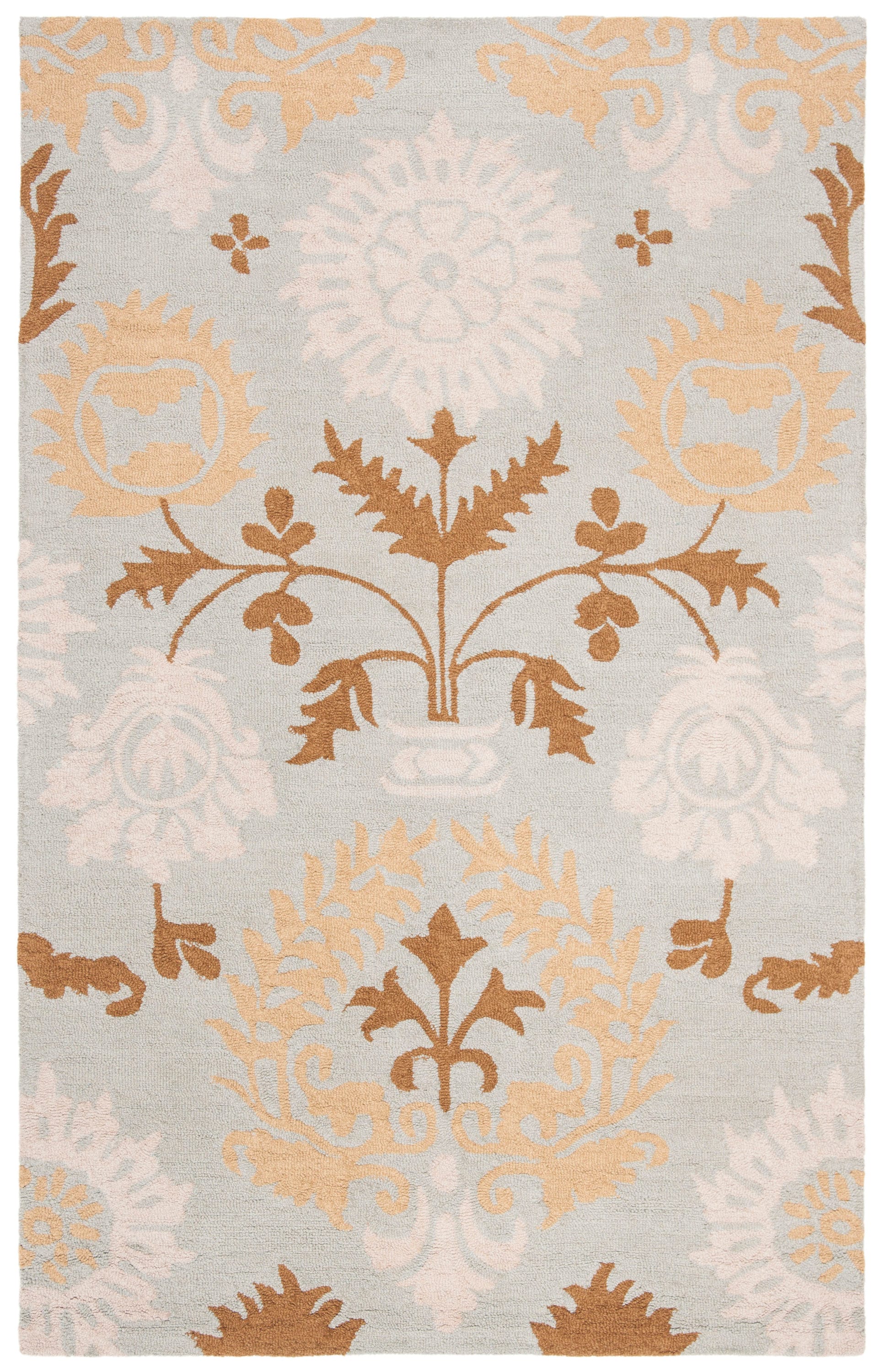 Blue Floral Handmade Wool 8' x 10' Area Rug