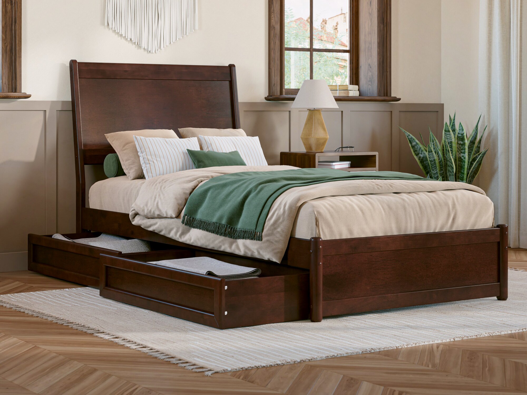 AFI AR9987114 Casanova Walnut Twin extra long Wood Platform Bed with Storage