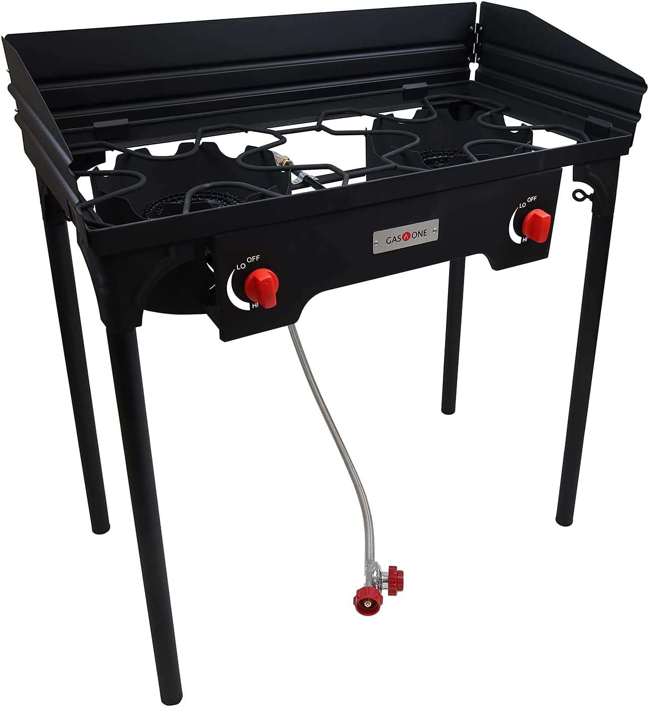 GasOne B-5000WS 2 Burner Camping Grill Fryer with Adjustable Regulator with Windguard