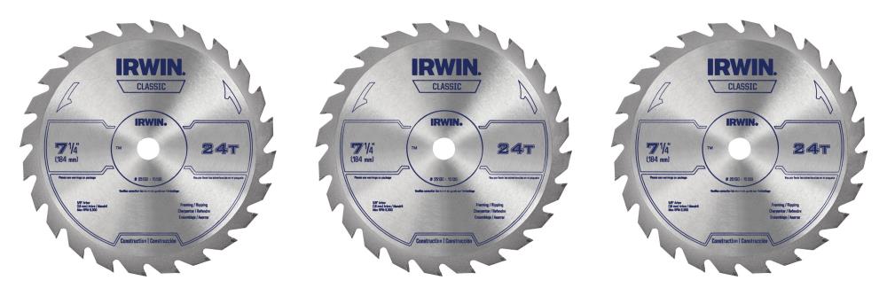 11x IRWIN Classic Carbide Circular Saw Blade Set 7 1/4 Inch 24t CHN 15130 for sale online 
