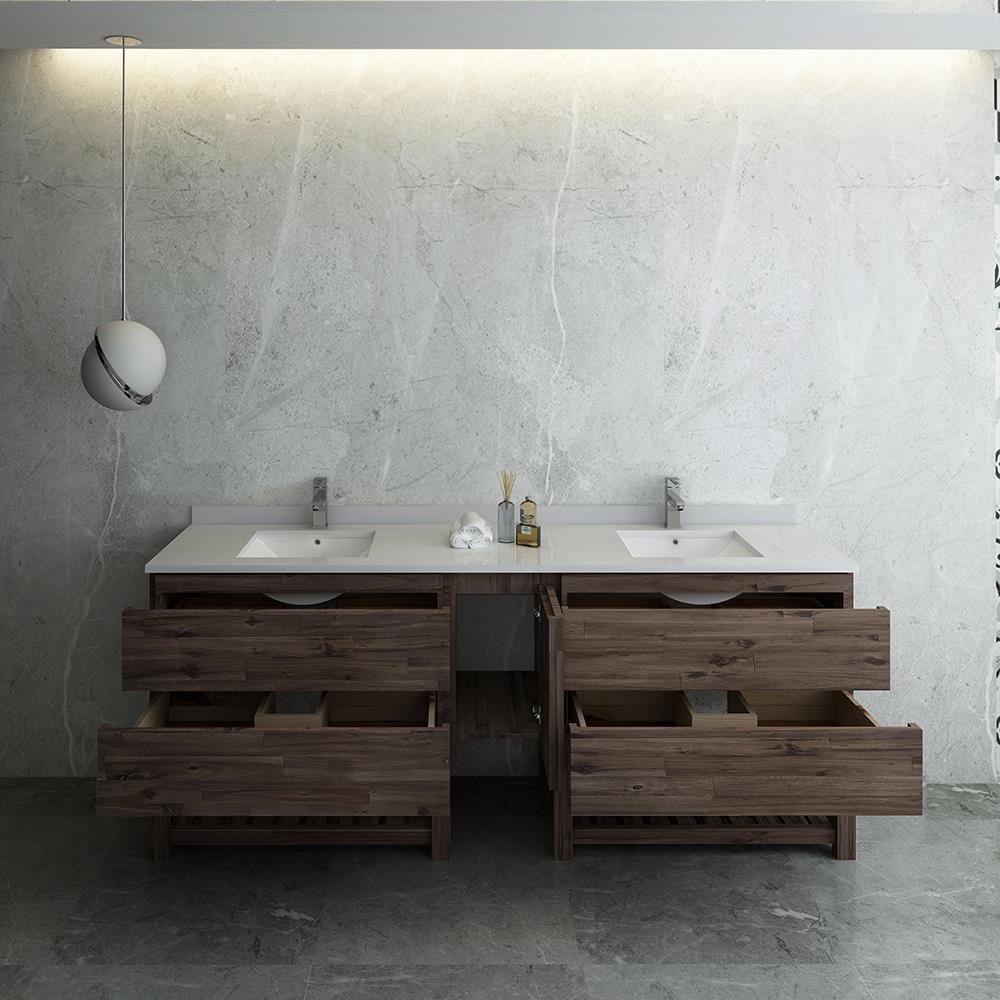 Acacia Wood 82" Double Sink Freestanding Bathroom Vanity