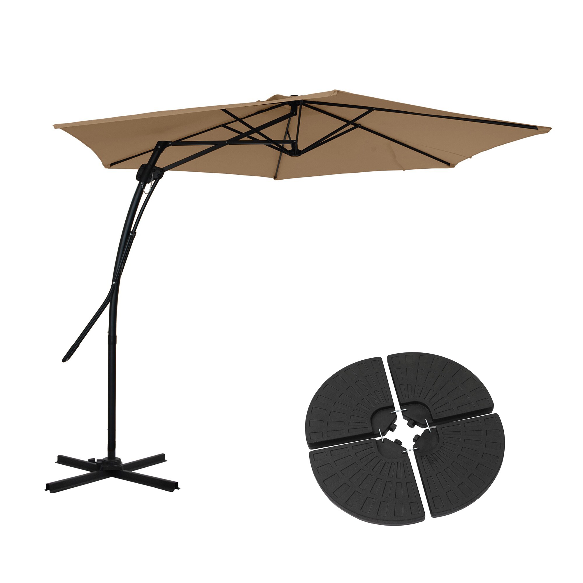 Mondawe 21WF373BU-ED 10-ft Steel Tan No-tilt Offset Patio Umbrella with Base