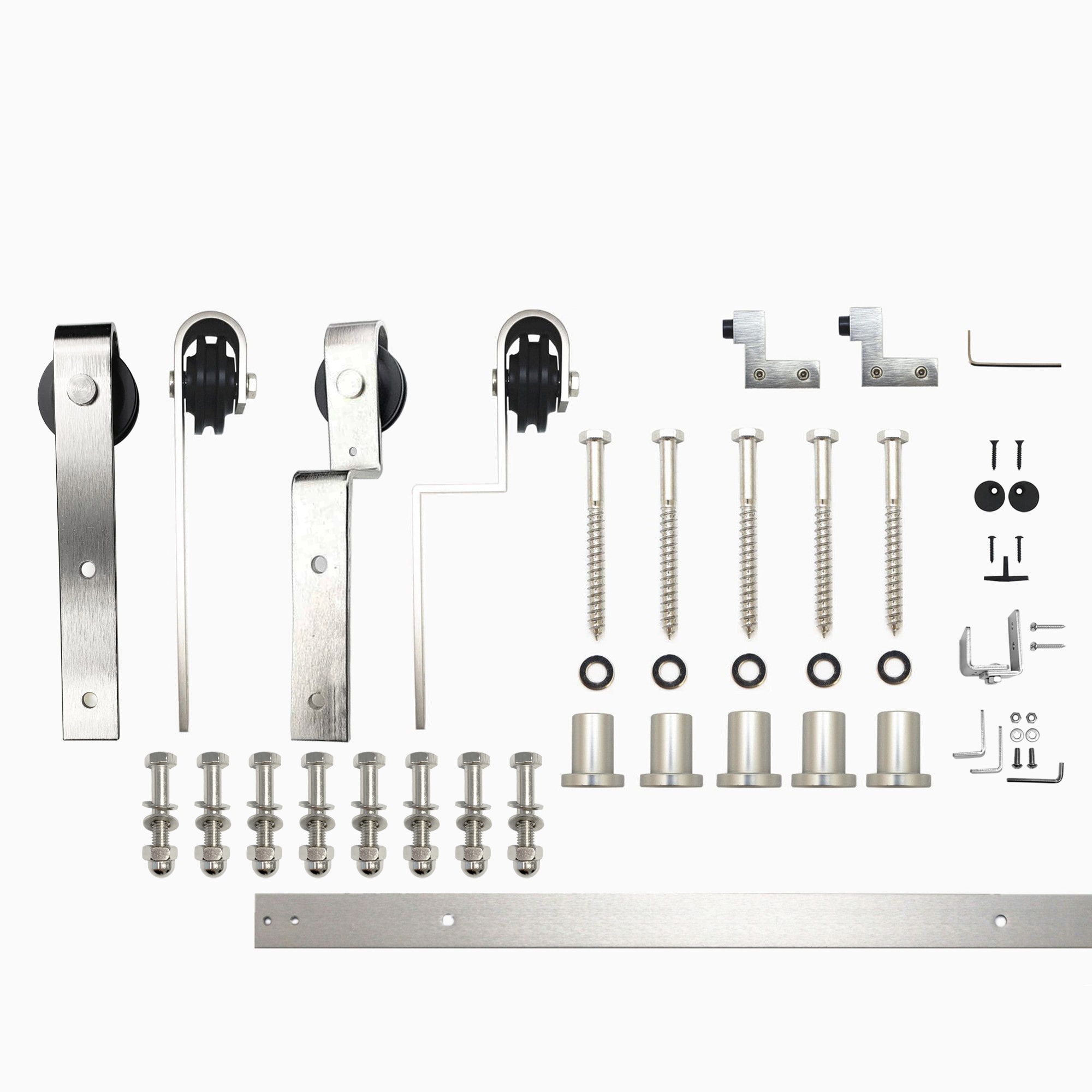 HOMACER YT5DNZ072C 72-in Brushed Brushed Nickel Indoor J-strap Double bypass Barn door hardware kit