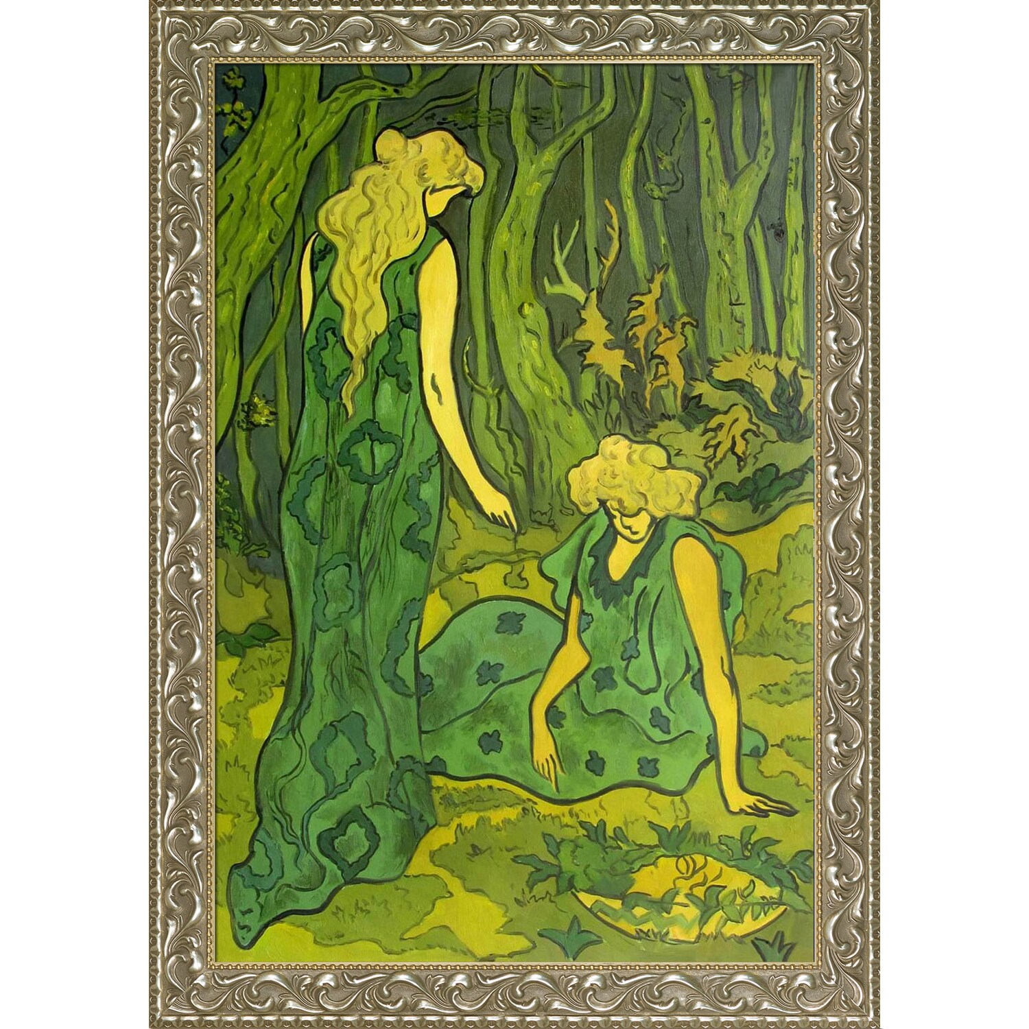 La Pastiche 688576509495 Femmes dans la foret Paul-Elie Ranson Silver/Gold Wood Framed 29.5-Inches H x 41.5-Inches W People Canvas Hand-Painted Painting