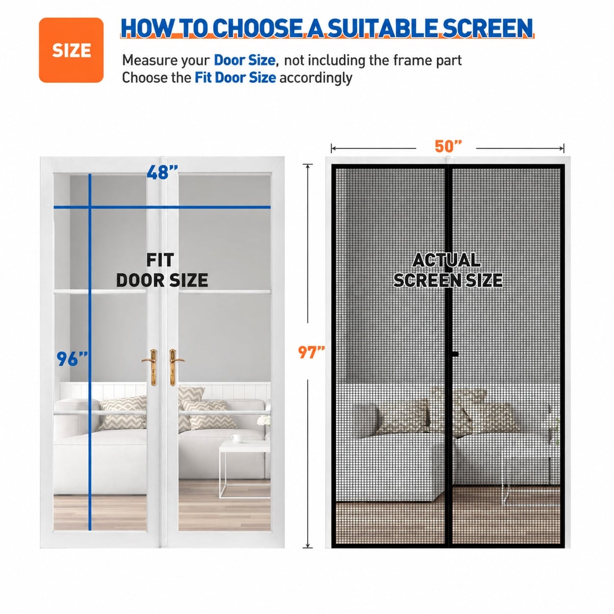Phyfalip Magnetic Screen Door 50 x 97 Inch Fits 48 x 96 Inch Door ...