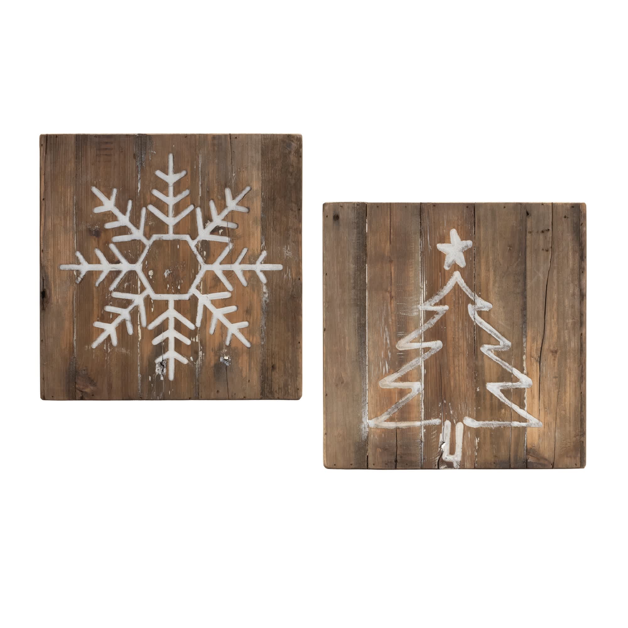Melrose International 90640DS Distressed Wood Snowflake and Tree Block (Set of 2)