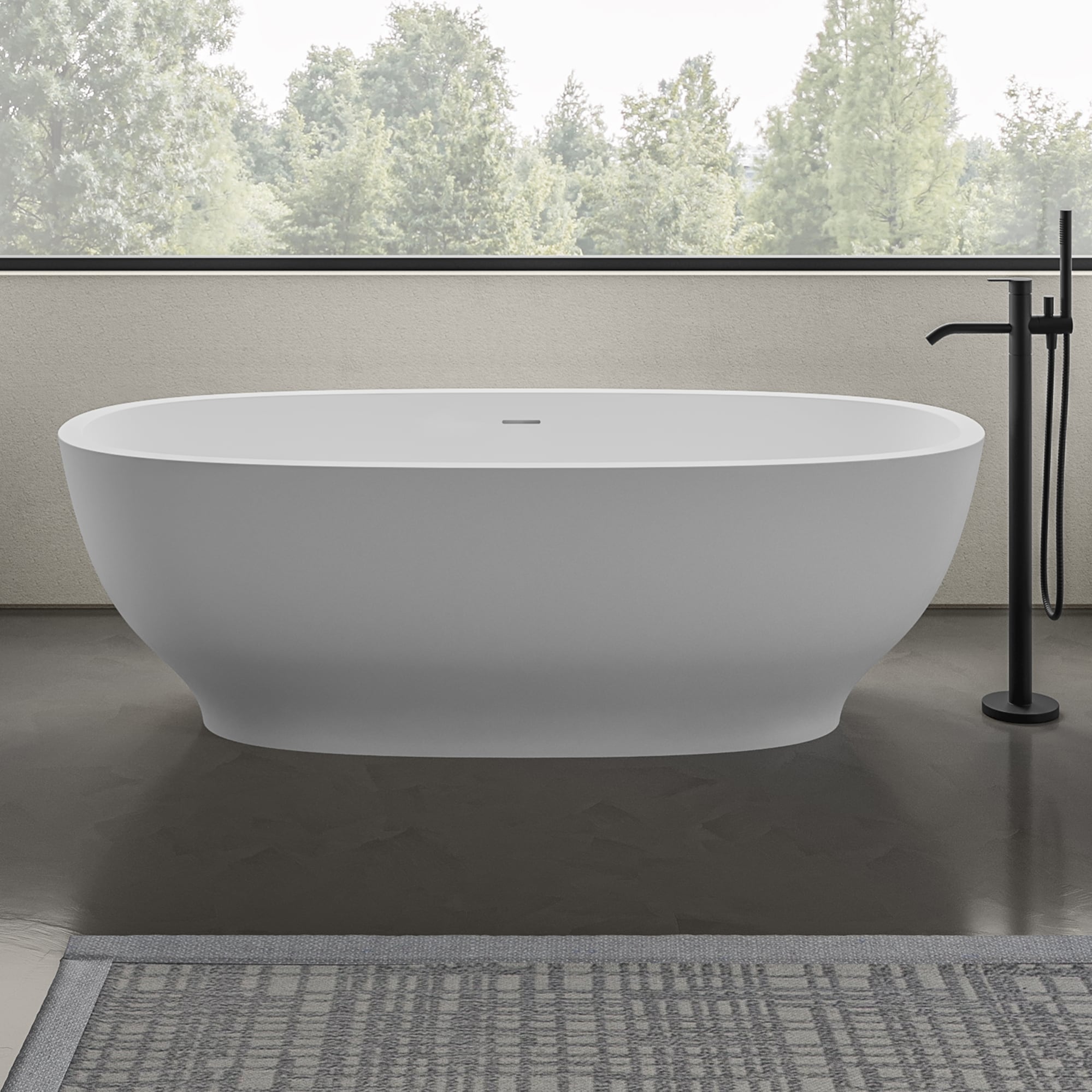 Ruvati - 31.5-in x 69-in White Solid Surface Oval Freestanding Soaking Bathtub with Drain ( Cente...