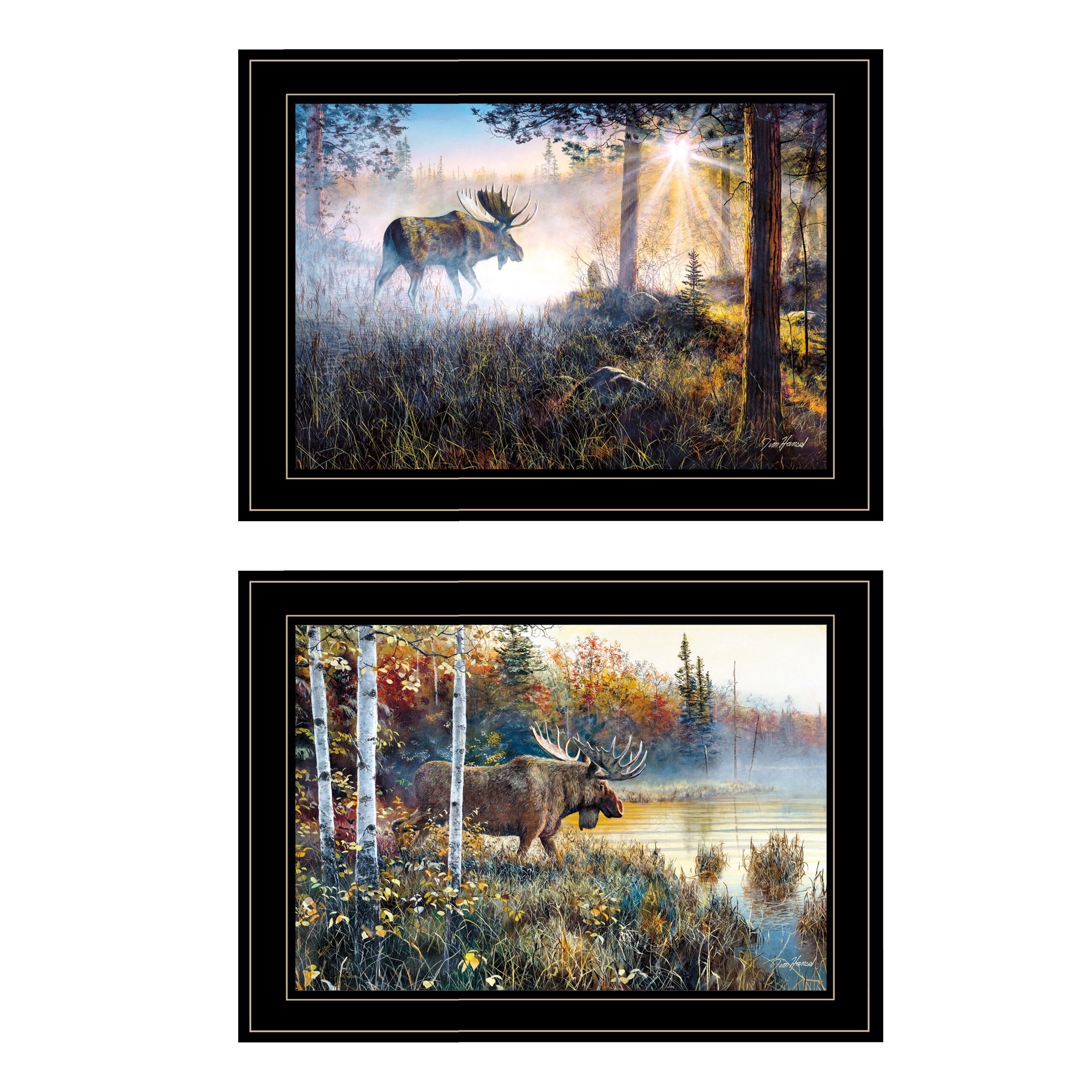 Trendy Decor 4U VJH397-704G Moose Walk Collection Jim Hansen Black Wood Framed 15-in H x 21-in W Animals Paper Print