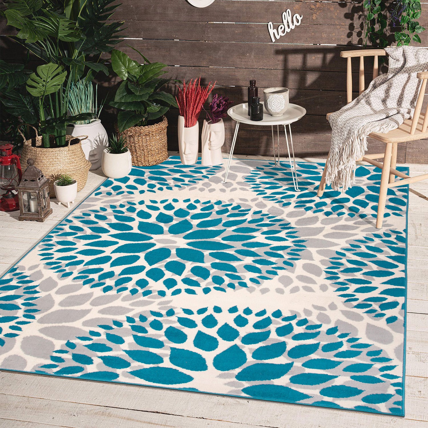 World Rug Gallery 9099 BLUE 3X5 Hudson 3 x 5 (ft) Loomed Polypropylene Blue Rectangular Indoor Floral/Botanical Mid-Century Modern Area rug
