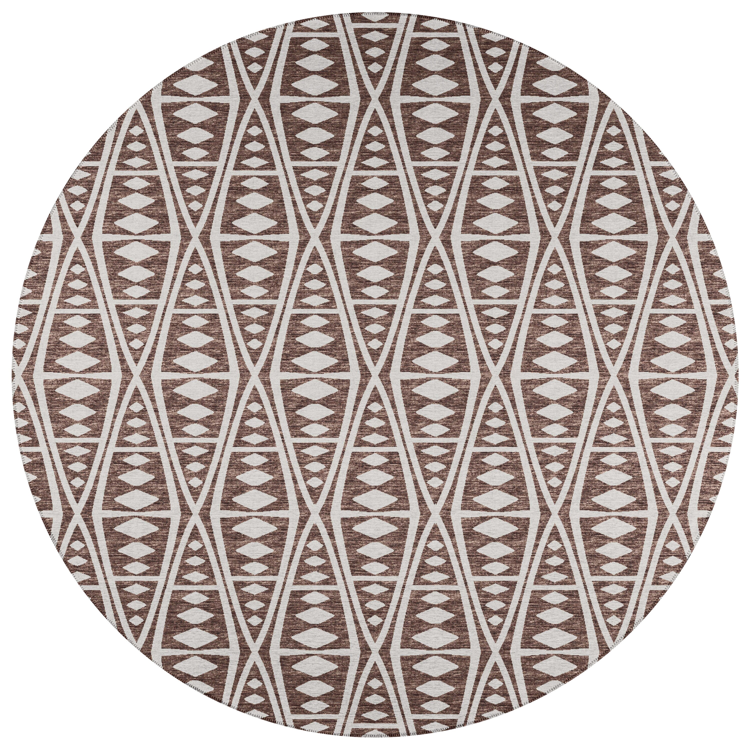 Addison Rugs AYU36BR8RO Yuma 8 x 8 (ft) Chenille Brown Round Indoor/Outdoor Geometric Moroccan Area rug