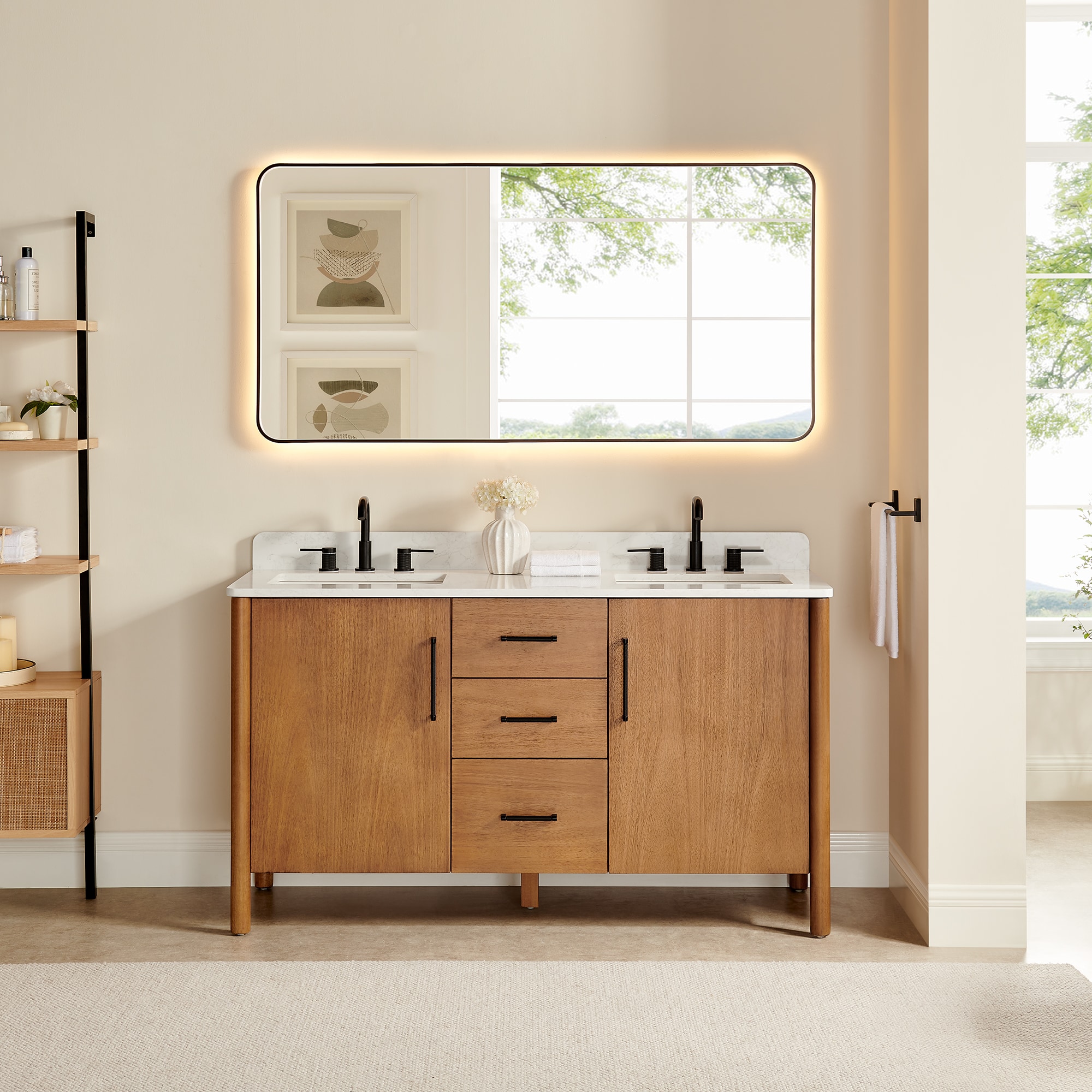 Altair 578060-MB-GW Velora 60-in Mango Brown Undermount Double Sink Bathroom Vanity with Grain White Engineered Stone Top (Mirror Included)