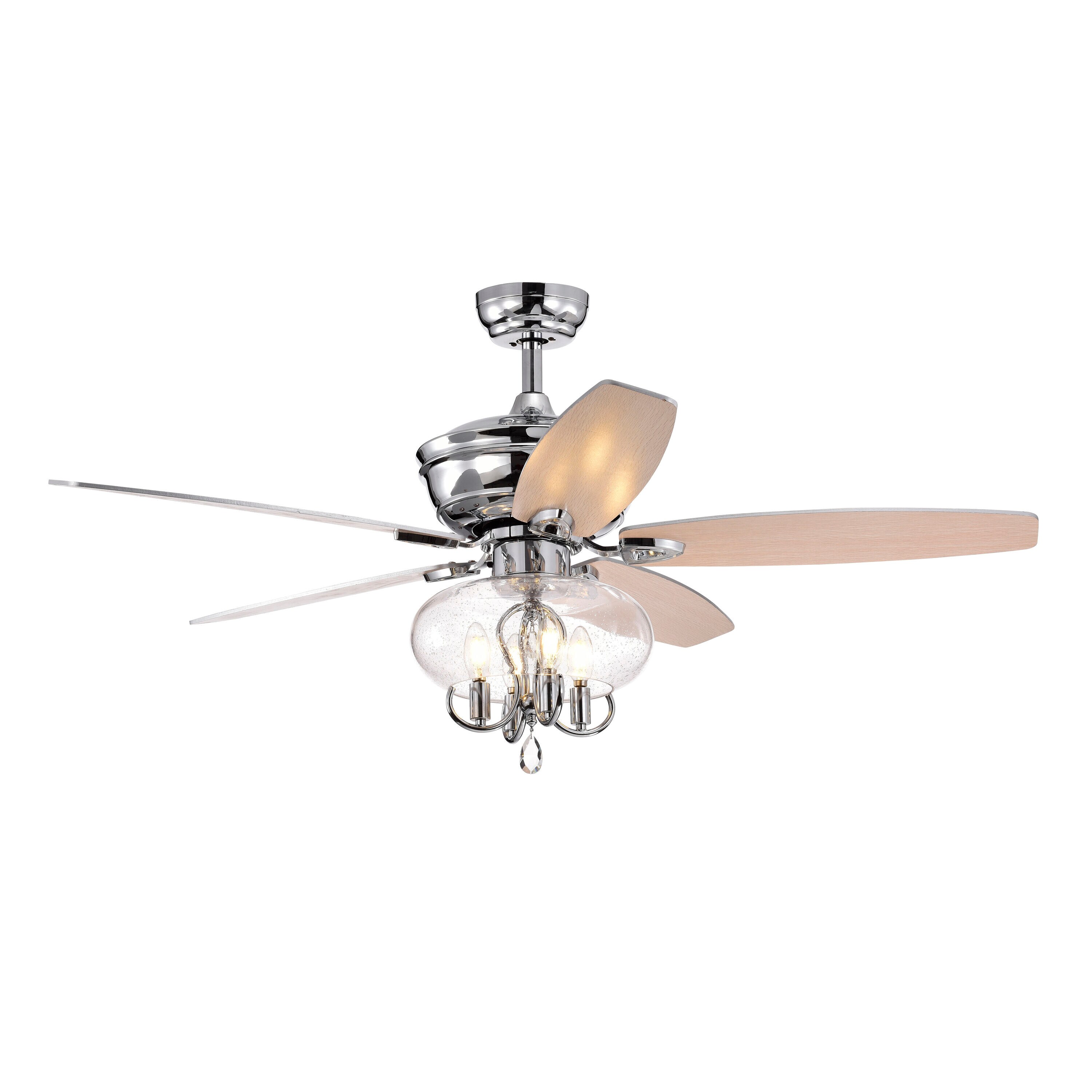 Bayfeve BFHM-52975-CF Adjustable Speed 52-in Outdoor Chrome with Plywood Blades Chandelier Ceiling Fan With Light - Remote Included ( 5 -Blade )