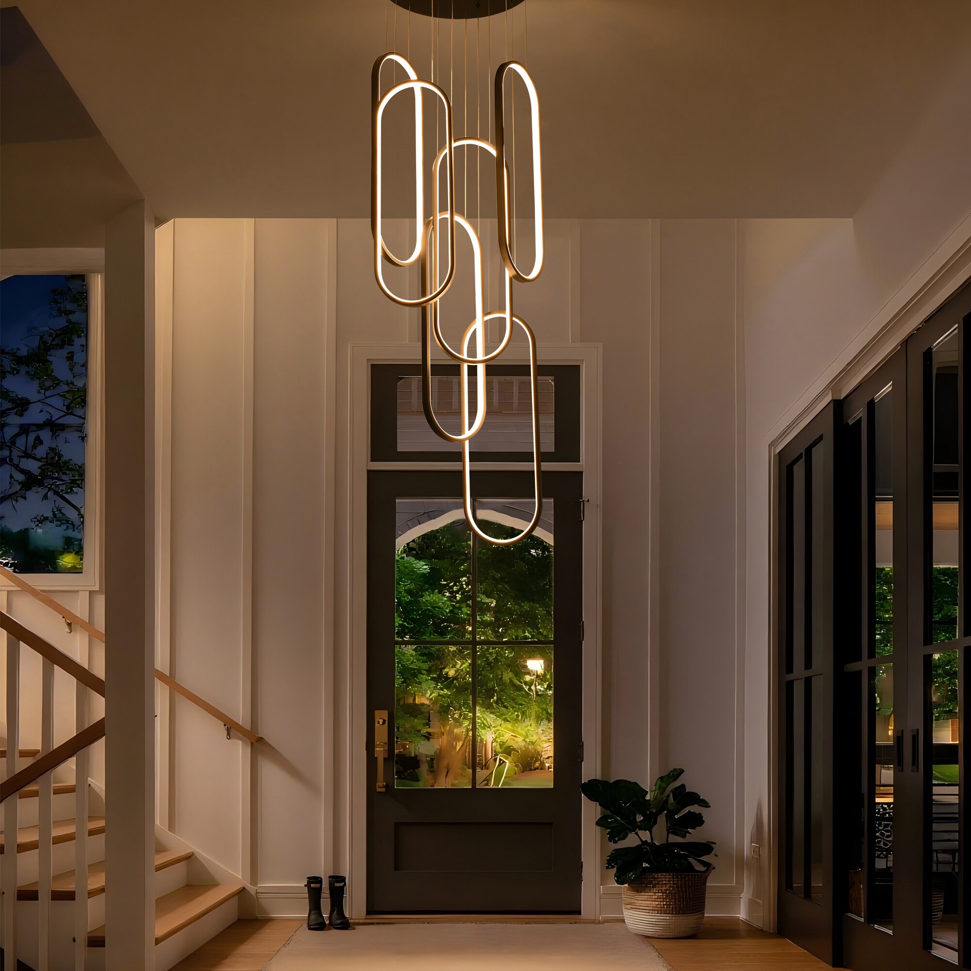 xersbav 78in High Ceiling Chandelier Modern LED Ring Pendant Light 3 ...