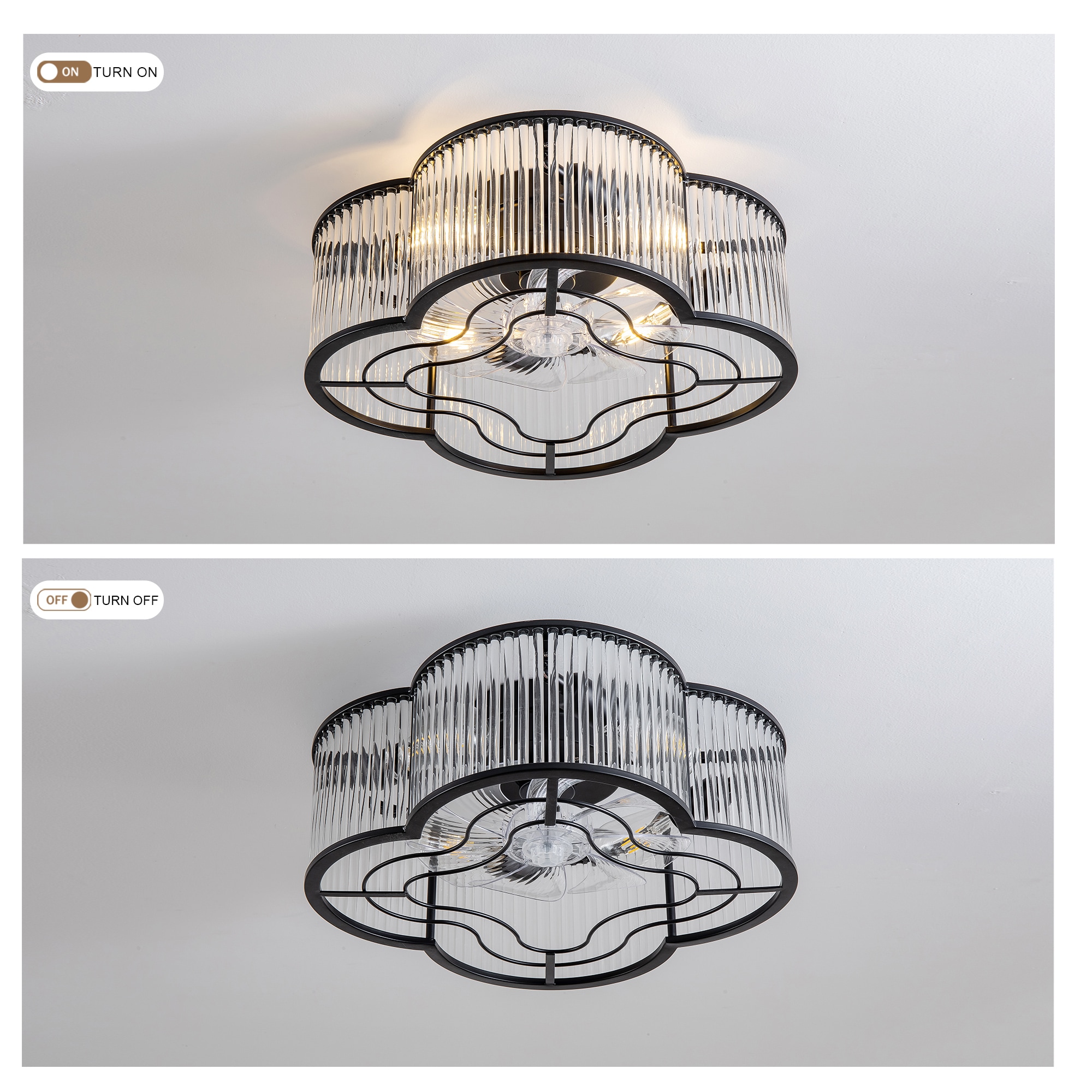 Shinevoy 19-in Plum Blossom Vertical Crystal Low Profile Ceiling Fan ...