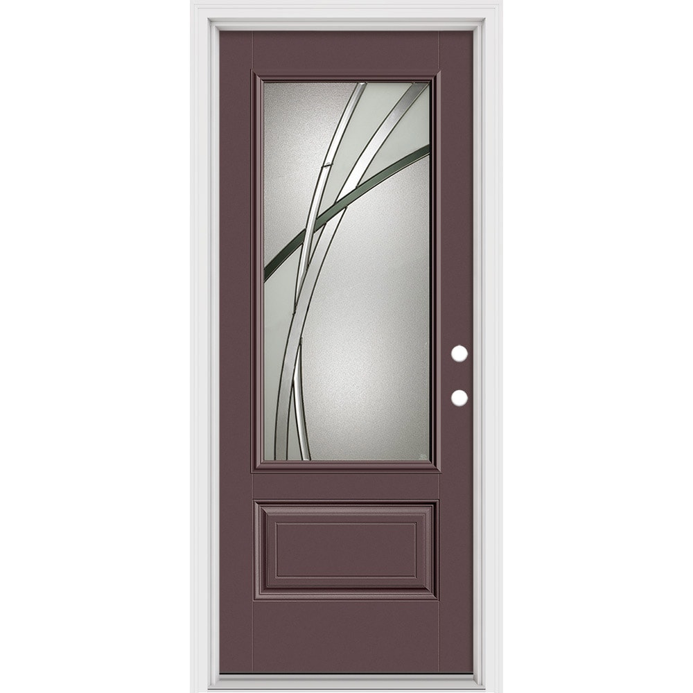 Masonite 632606 Kordella 32-in x 80-in x 4-9/16-in Fiberglass 1/4 lite Left-hand inswing Walnut Painted Prehung Slab Front Door with Brickmould Solid core