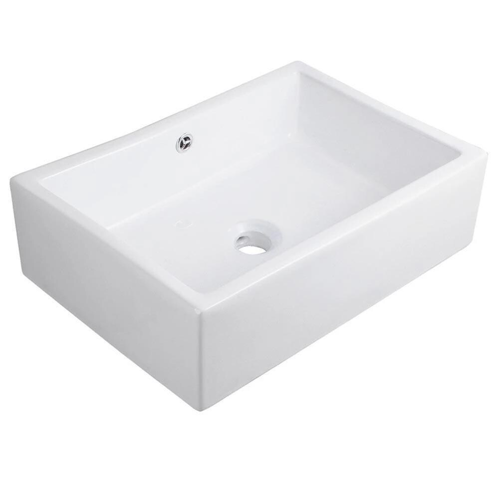 Novatto NP-018131 Modern Porcelain 20.5-in Vessel Rectangular Modern White Bathroom Sink