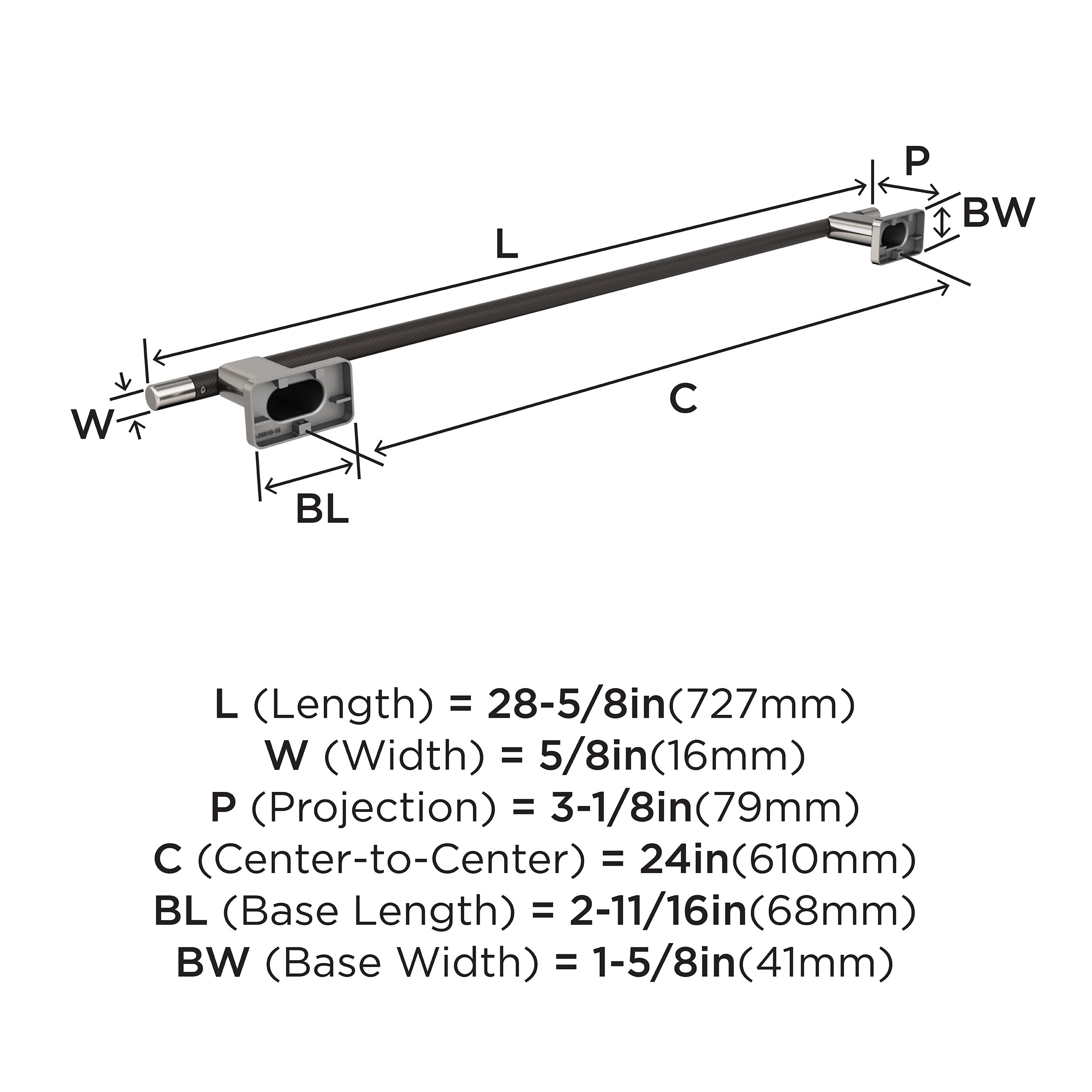 24 inch Brushed Nickel and Oil-Rubbed Bronze Wall Mounted Towel Bar