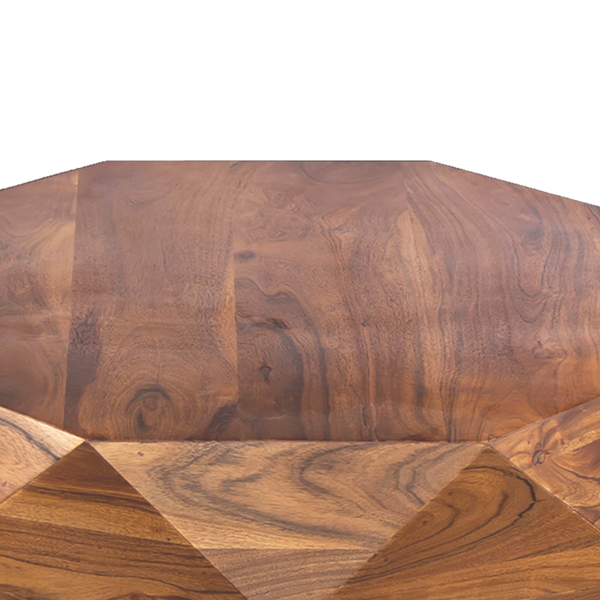 Octagonal Diamond-Patterned Acacia Wood Coffee Table in Natural Brown